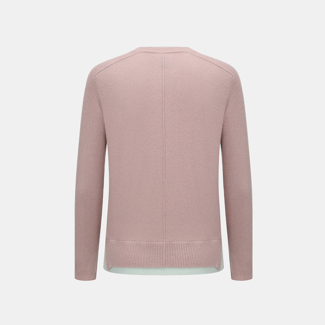 “Winter Diary” 100% Cashmere假兩件式羅紋拼接針織上衣—Blush Haze薄霧櫻粉