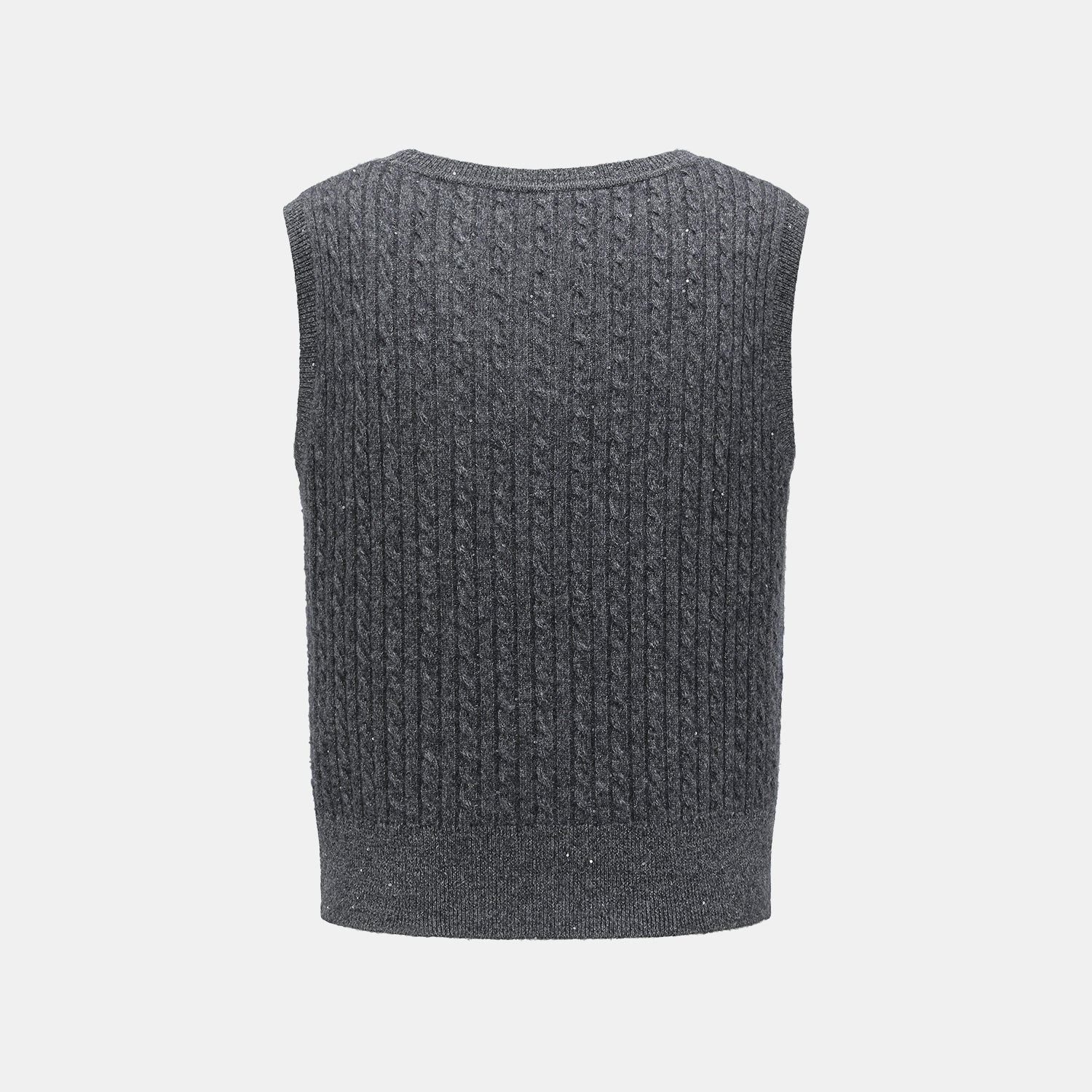 “Autumn Diary” 100% Cashmere 亮片麻花編織針織背心—Cedar Smoke雪松煙衫