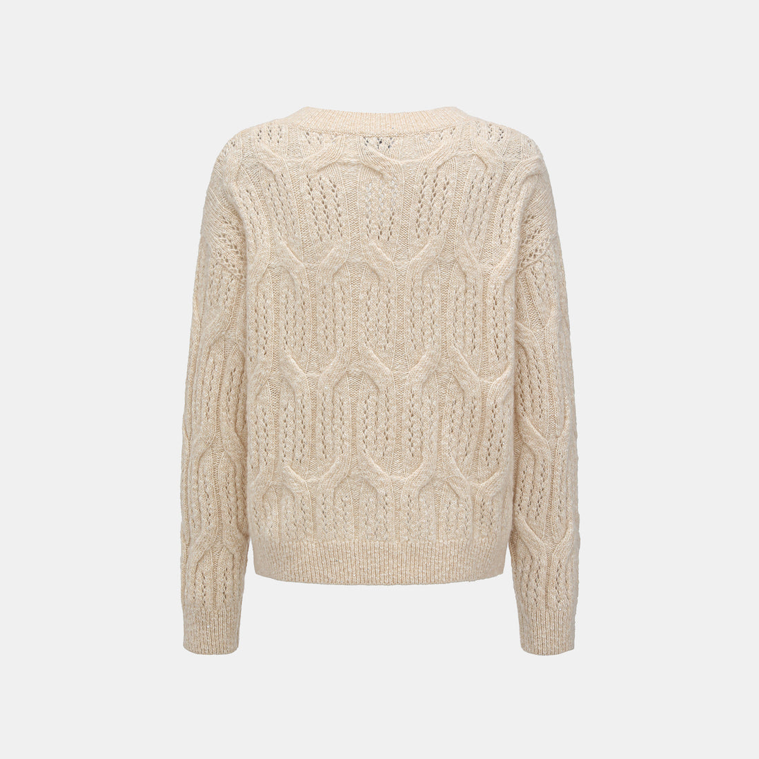 “Winter Diary” 100% Cashmere極細絨柔鏤空蜂格紋星點V領上衣—Morning Oat 晨光燕麥