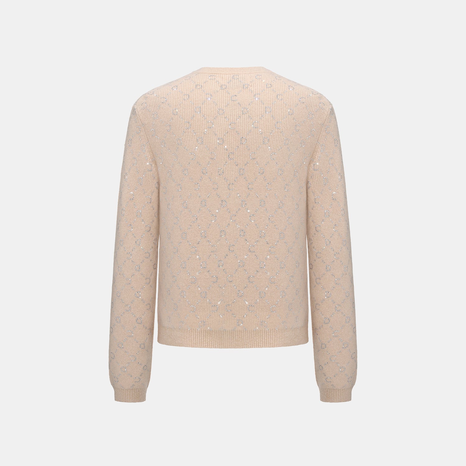 “Autumn Diary” 100% Cashmere立體鑽飾Monogram嵌花針織外套—Almond Cream杏仁奶霜