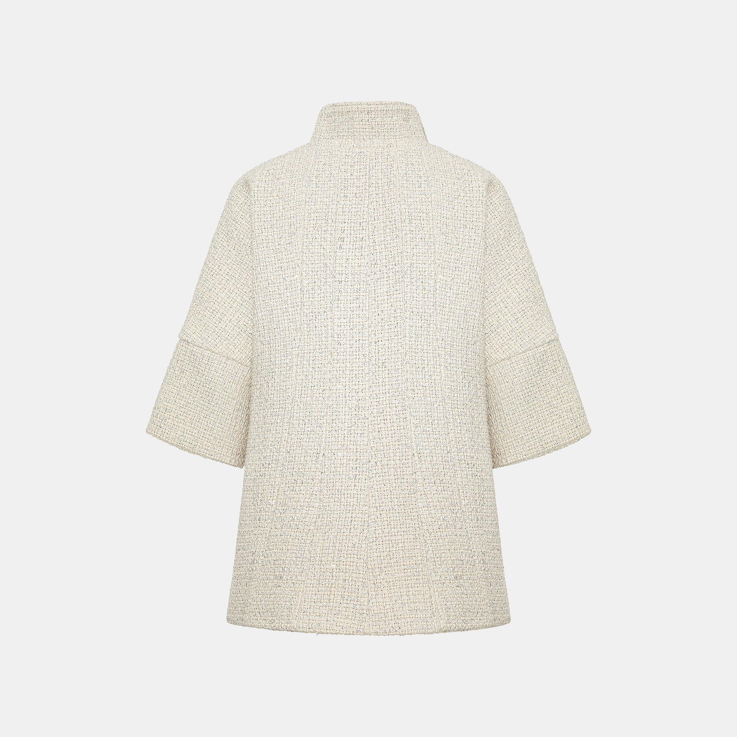 "Tokyo Hours" Tweed Cape Coat with Large Lapel - Woven White 