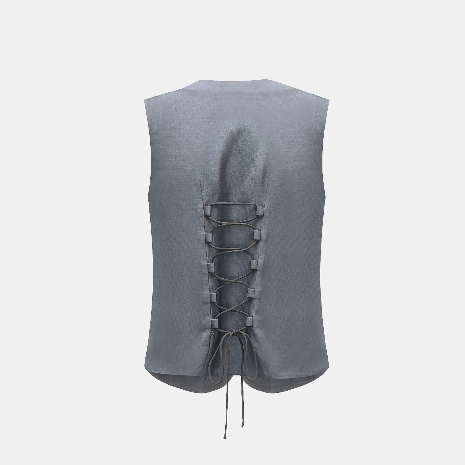 "Speak Sleek" 奢華輕薄麻感肌理醋酸綁帶西裝馬甲背心—Cloud