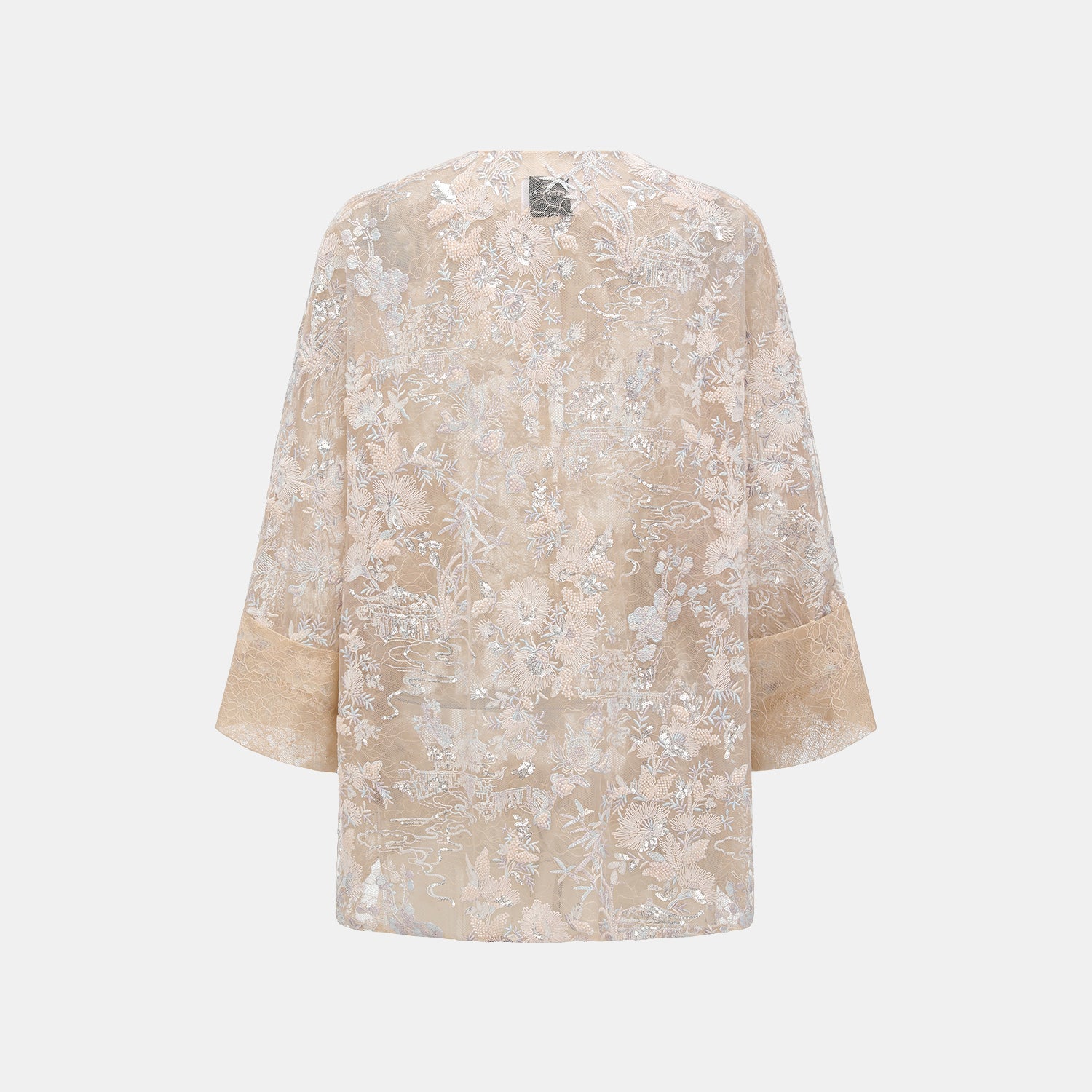 "Imperial Garden Teatime"點景白描奢華珠繡蕾絲輕國風Oversized罩衫—Petal Silhouette花間影