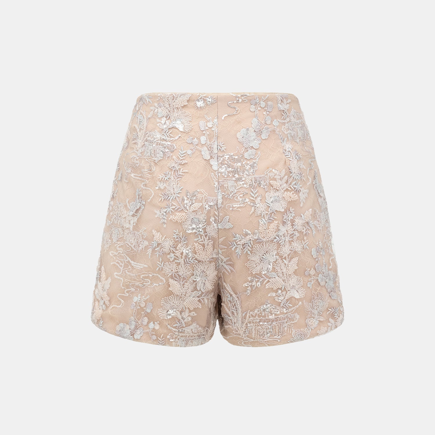 "Imperial Garden Teatime"點景白描奢華珠繡輕國風蕾絲短褲—Petal Silhouette花間影