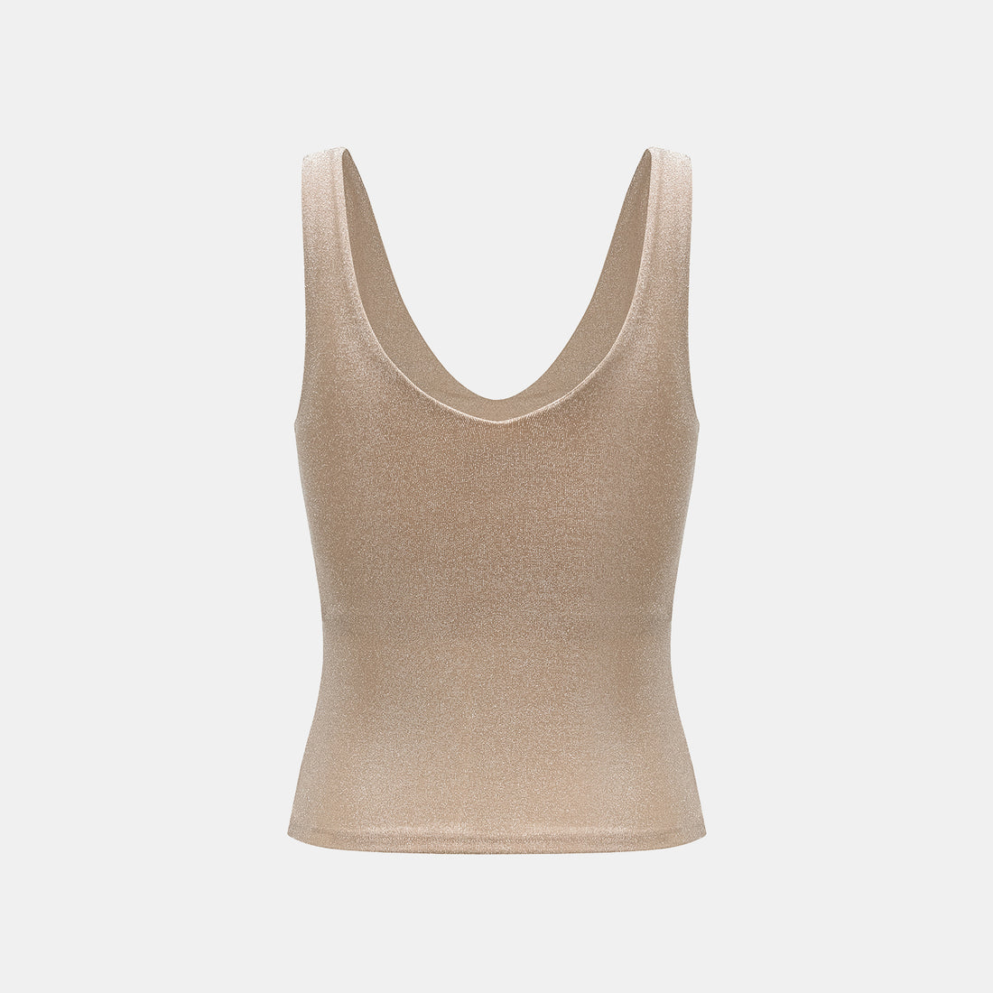 "Easy-go Chic" Silver Weave Elastic Fit V-Neck Tank Top—Tan 