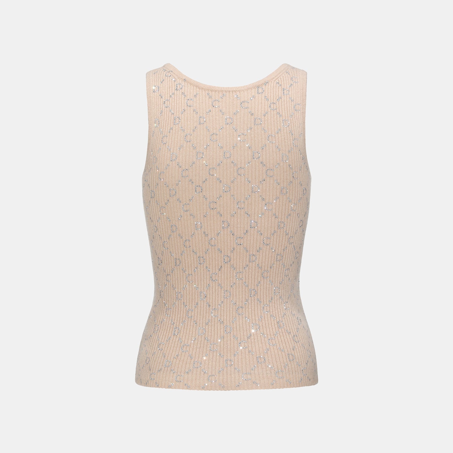 “Autumn Diary” 100% Cashmere立體鑽飾Monogram嵌花針織背心—Almond Cream杏仁奶霜