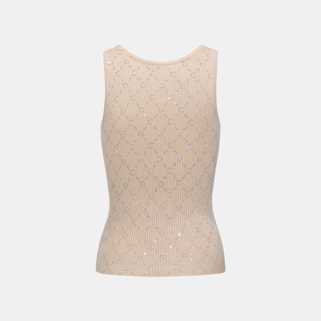 “Autumn Diary” 100% Cashmere立體鑽飾Monogram嵌花針織背心—Almond Cream杏仁奶霜