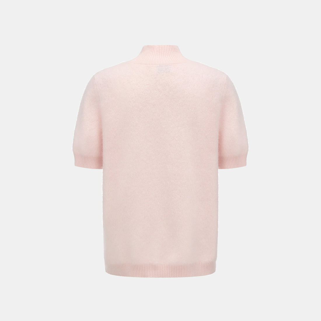 “Winter Diary” 100%Cashmere極細絨柔梳纖工藝立領五分袖上衣—Cotton Blush棉花蜜粉