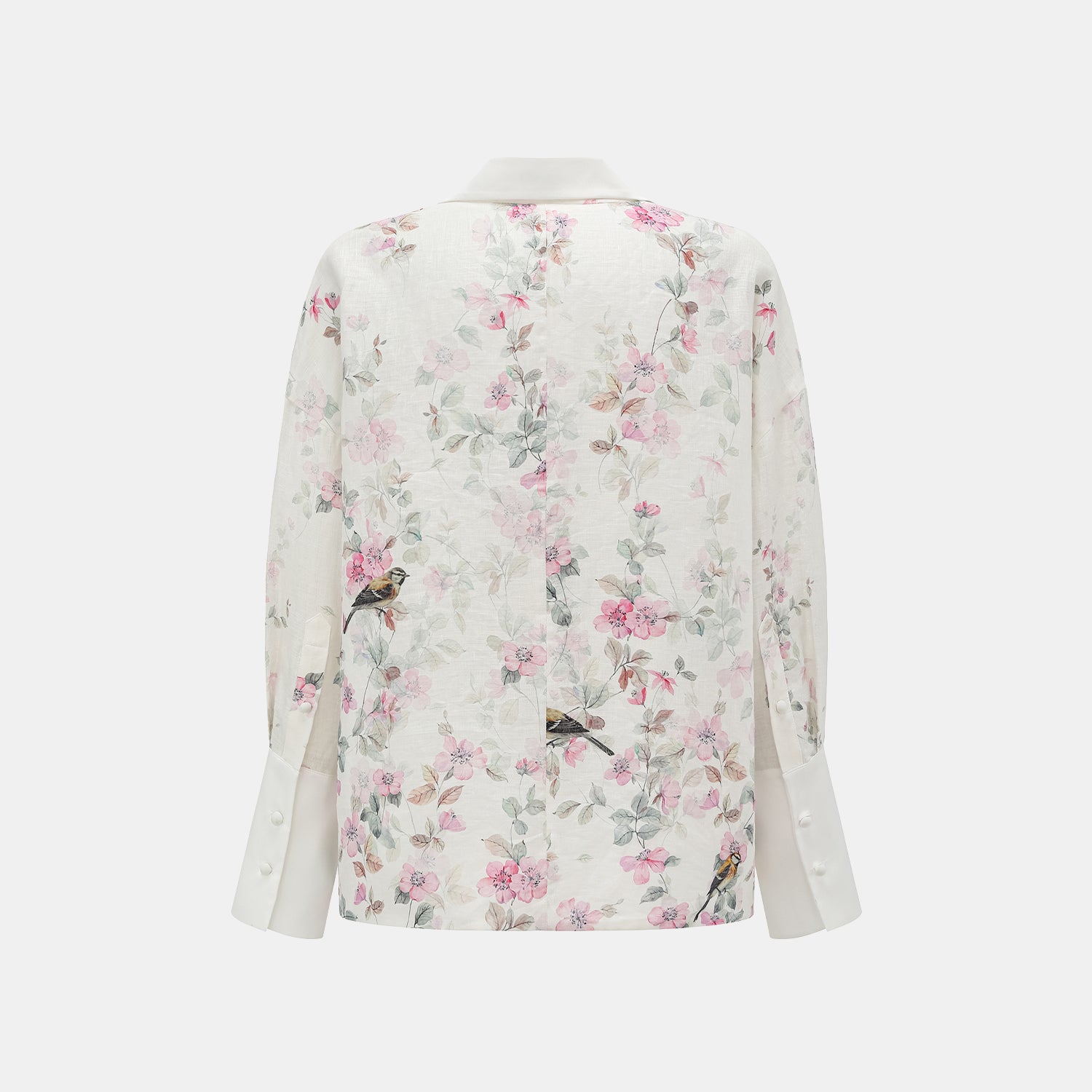 “春意” 義大利繪印藏鑽亞麻輕國風Oversized拼接襯衫—花枝映羽