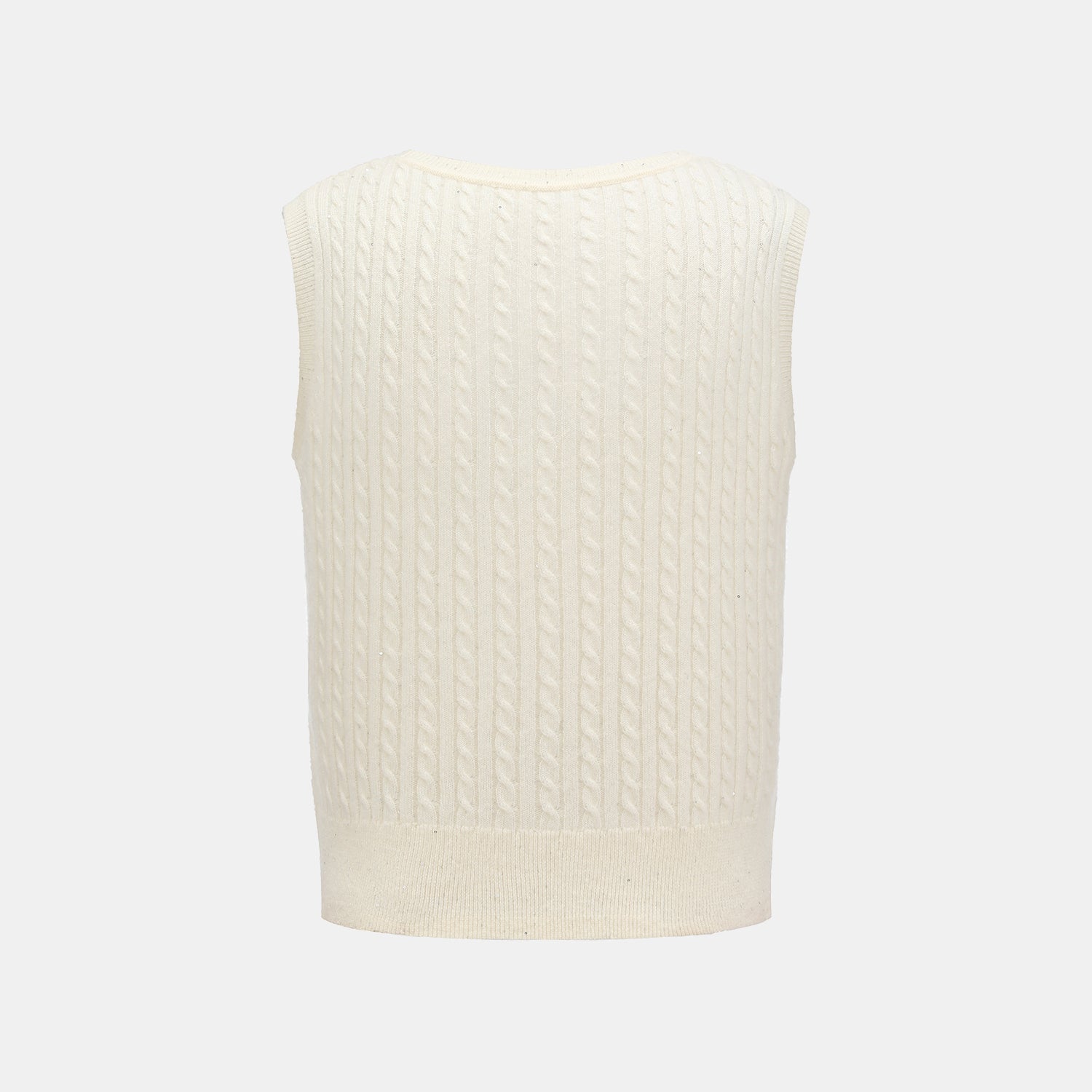 “Autumn Diary” 100% Cashmere 亮片麻花編織針織背心—Sandal Light檀香白茶