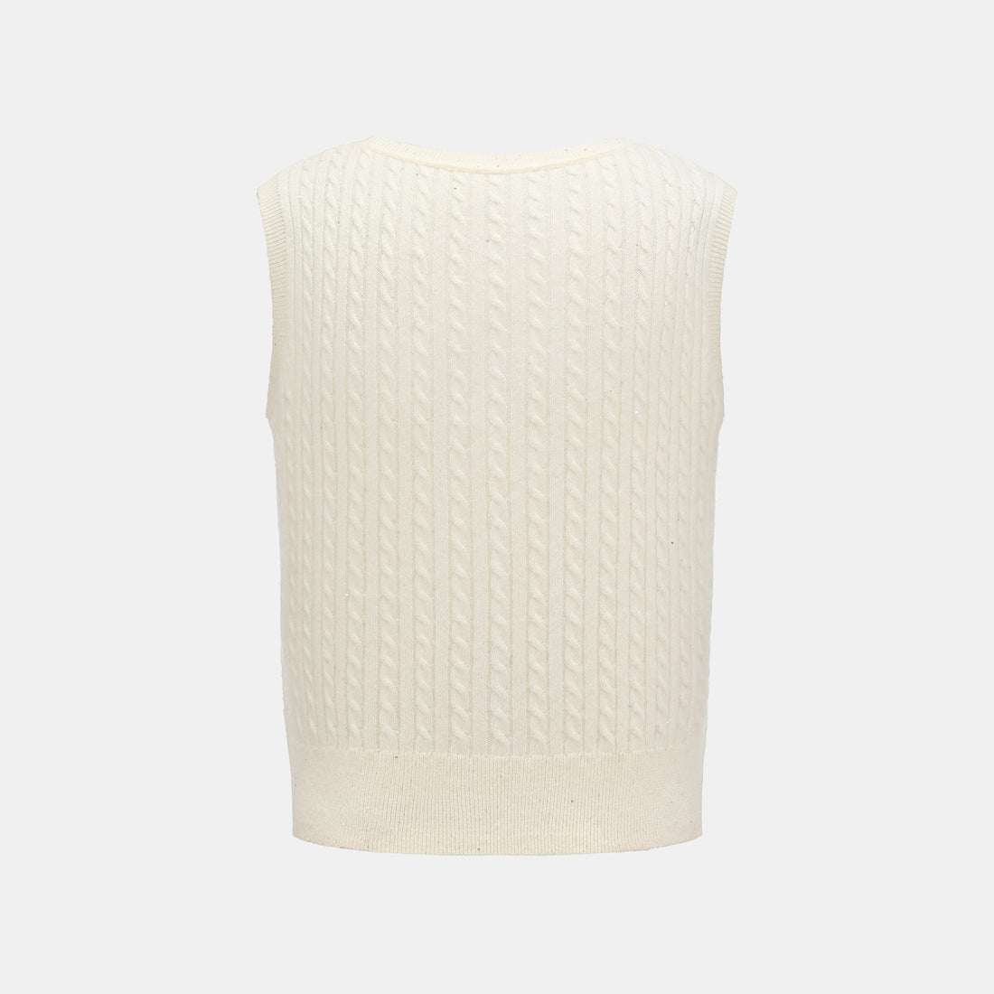 “Autumn Diary” 100% Cashmere 亮片麻花編織針織背心—Sandal Light檀香白茶