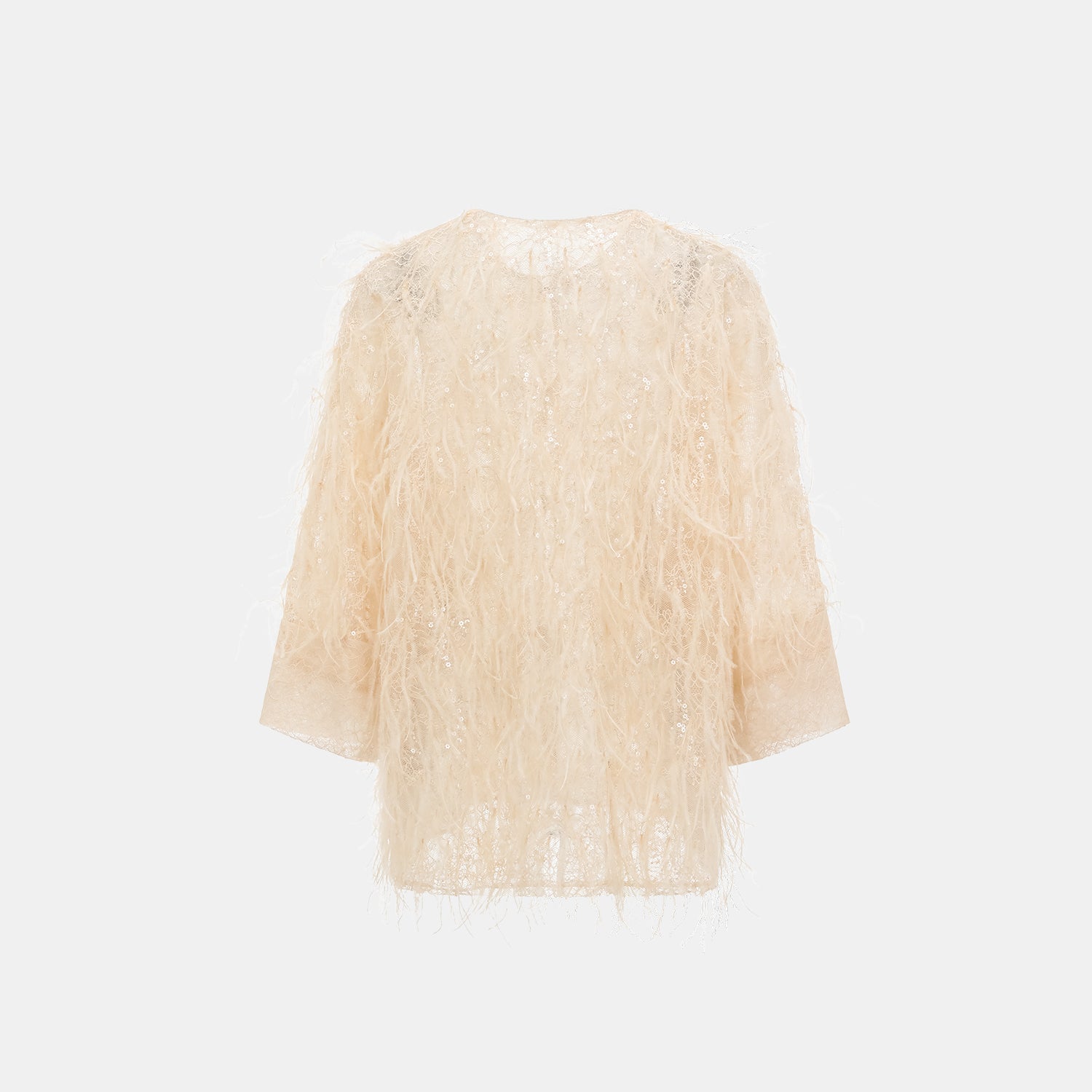 "Imperial Garden Teatime."珠繡羽毛工藝輕國風罩衫—Veloura Elixir羽金瑰夏