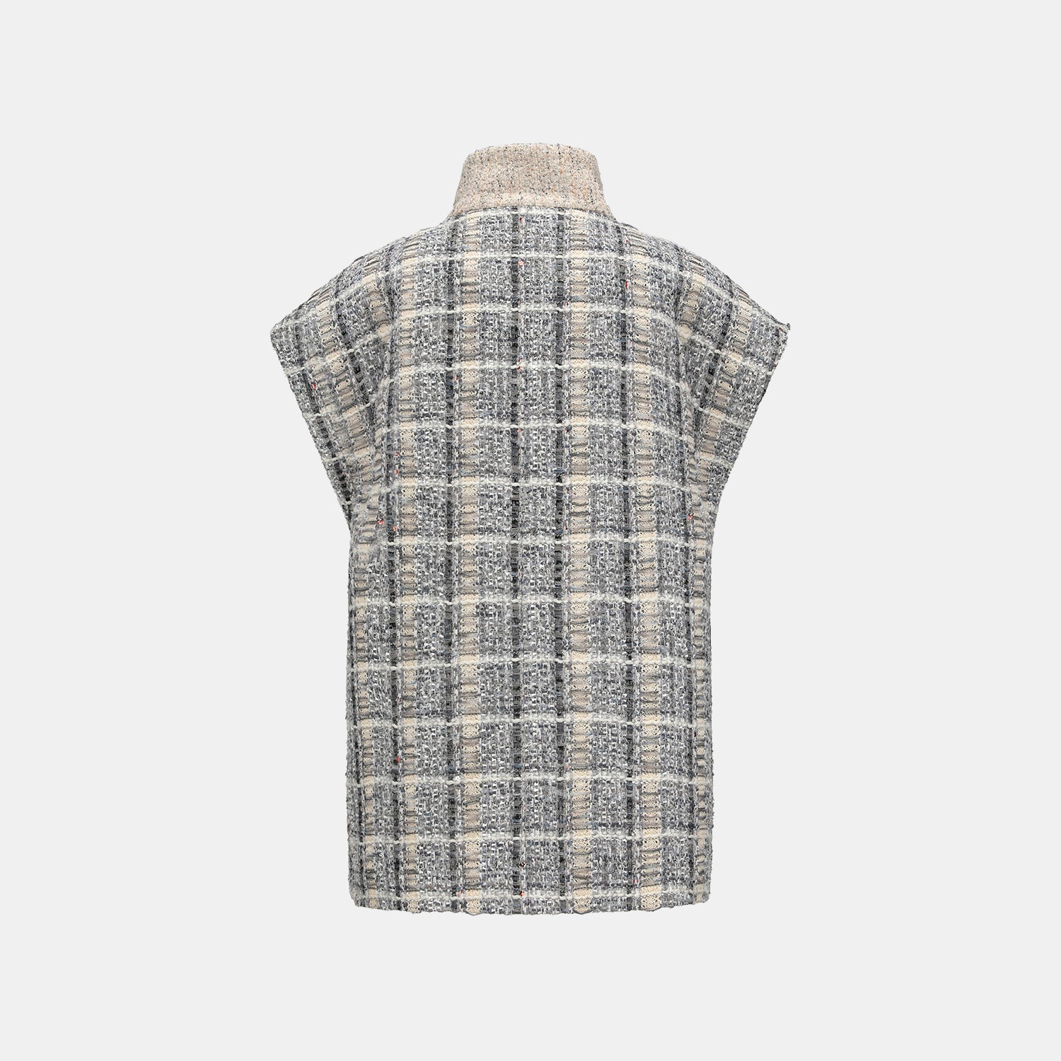 "Oxford Autumn Elegance" 浮織蕾絲高領拼接斜襟花呢背心—Fair Isle Romance費爾島浪漫