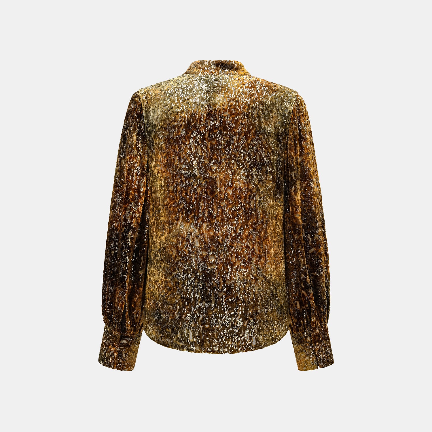 "Imperial Garden Teatime" Silk Velvet Chinese Style Shirt - Late Autumn Amber 