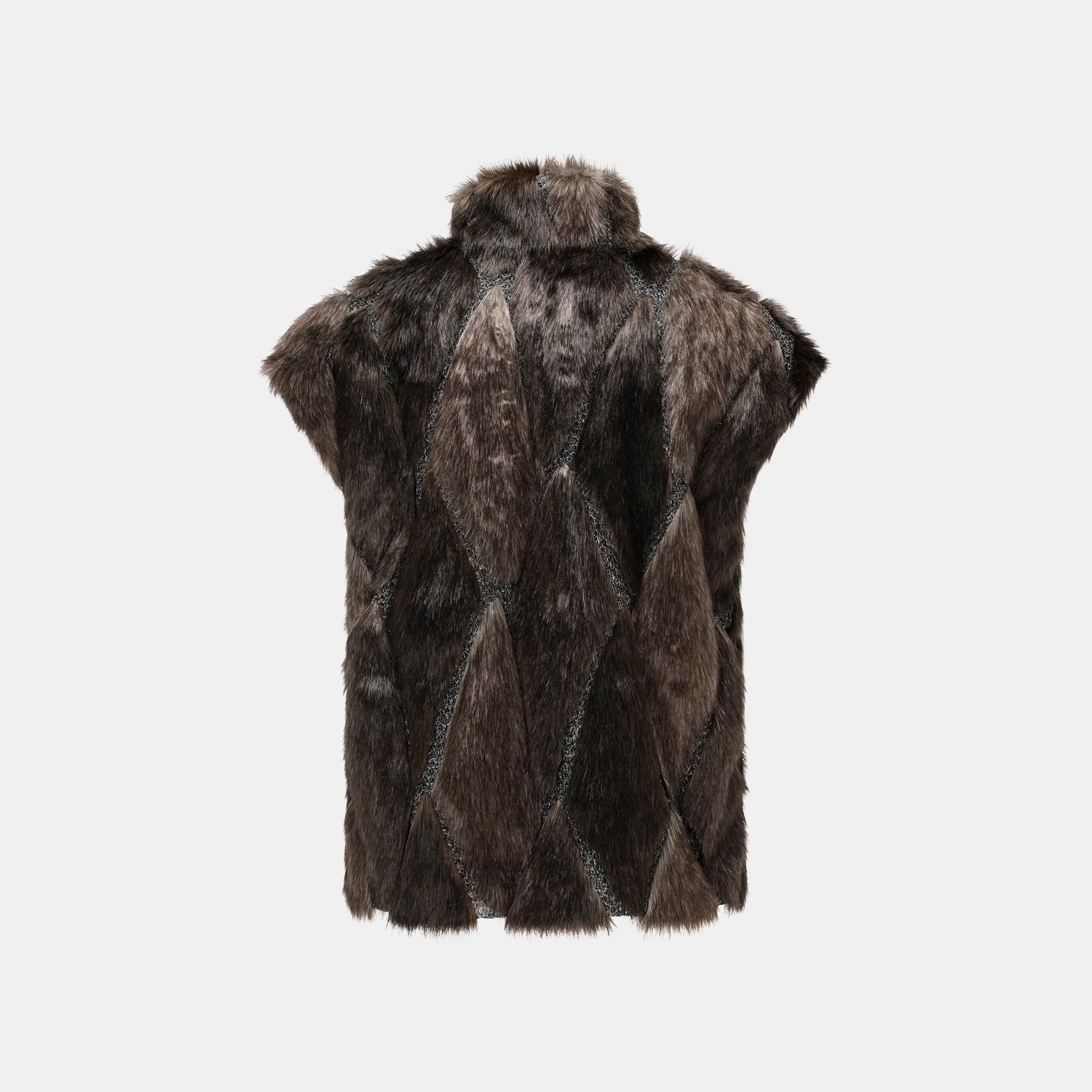 義大利製蕾絲拼接工藝環保皮草馬甲-短 — 滿天星