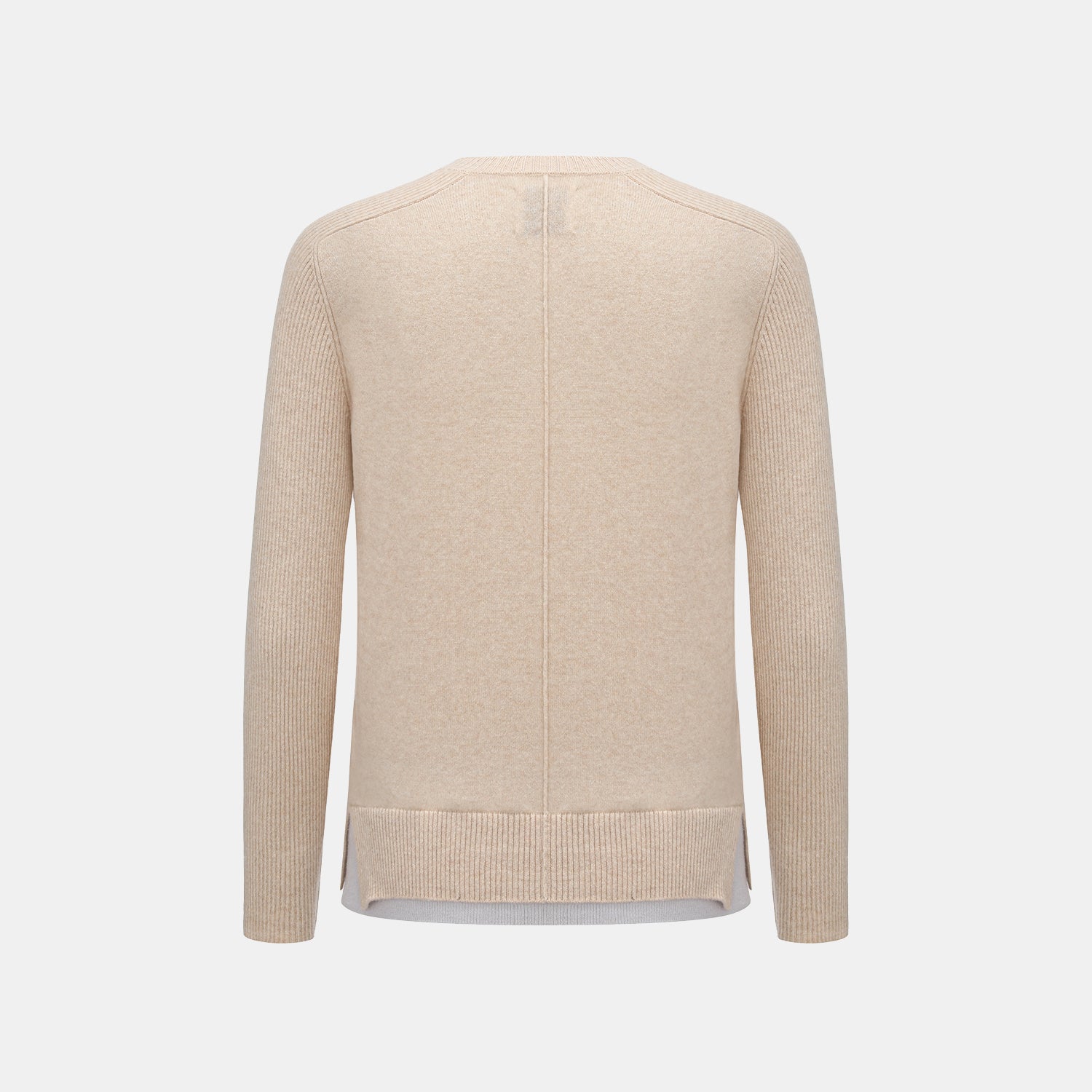 “Winter Diary” 100% Cashmere假兩件式羅紋拼接針織上衣—Soft Sand柔沙暖杏