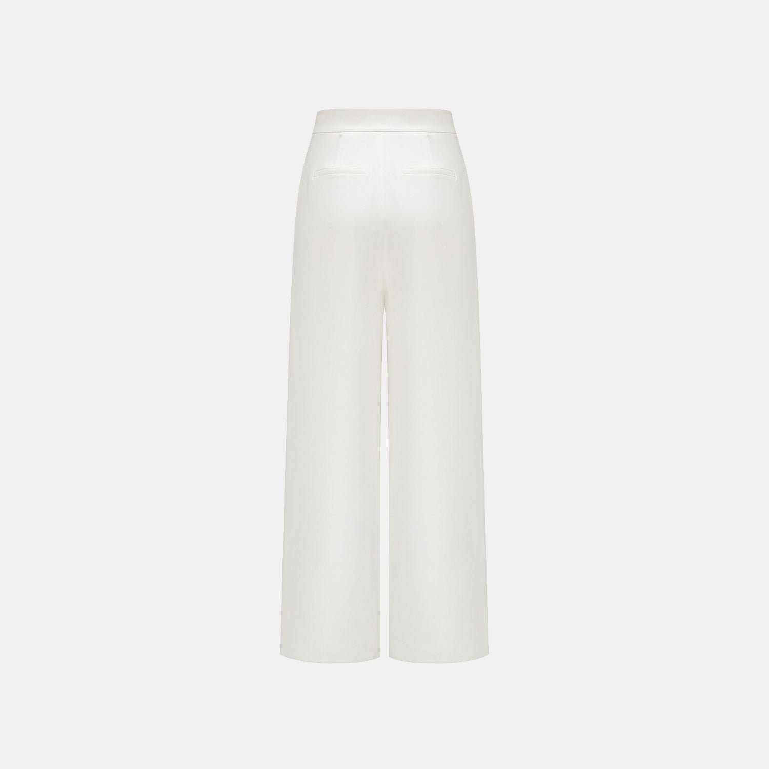 “Autumn Diary ” 珍珠醋酸緞特殊剪裁闊腿長褲 — 白色