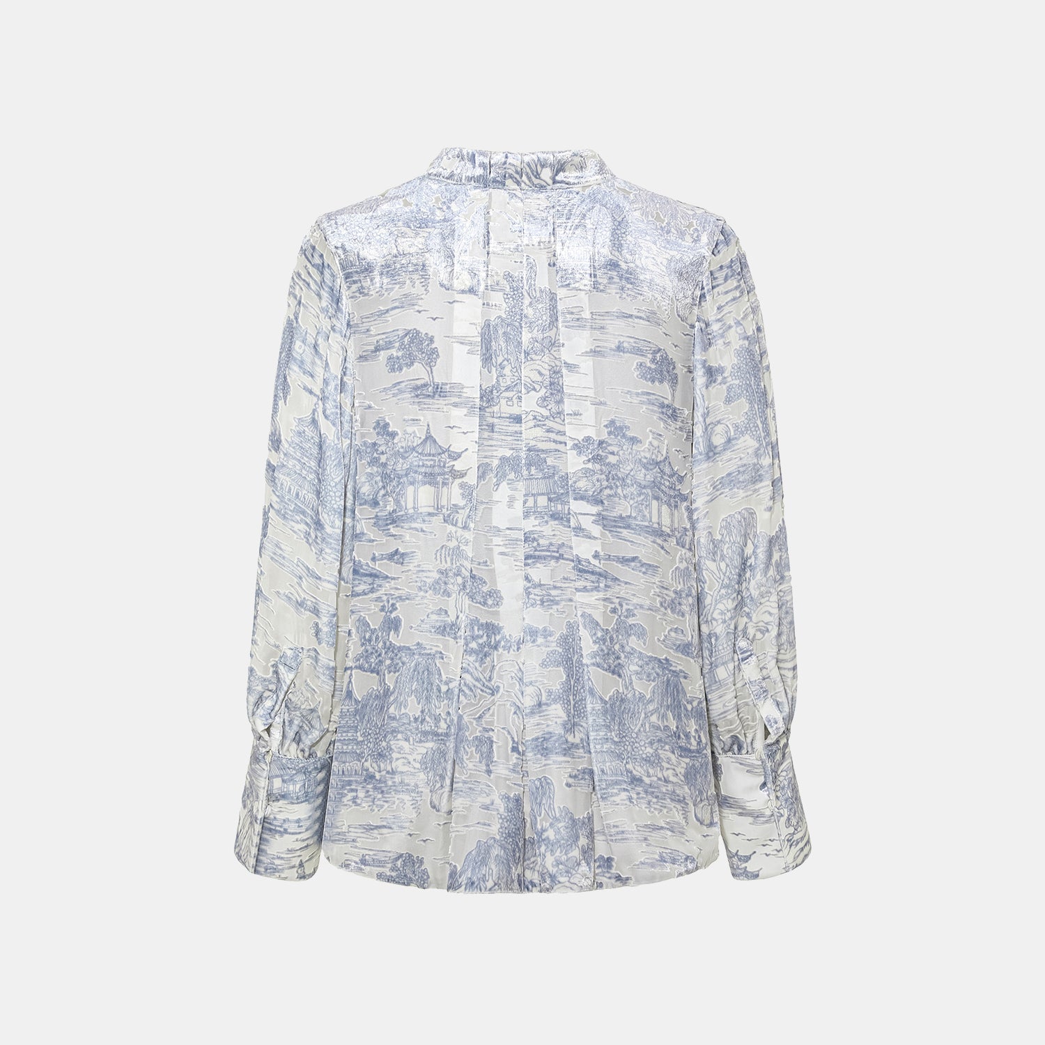 "Imperial Garden Teatime” 真絲絲絨燒花特殊剪裁襯衫—杏雨梨雲