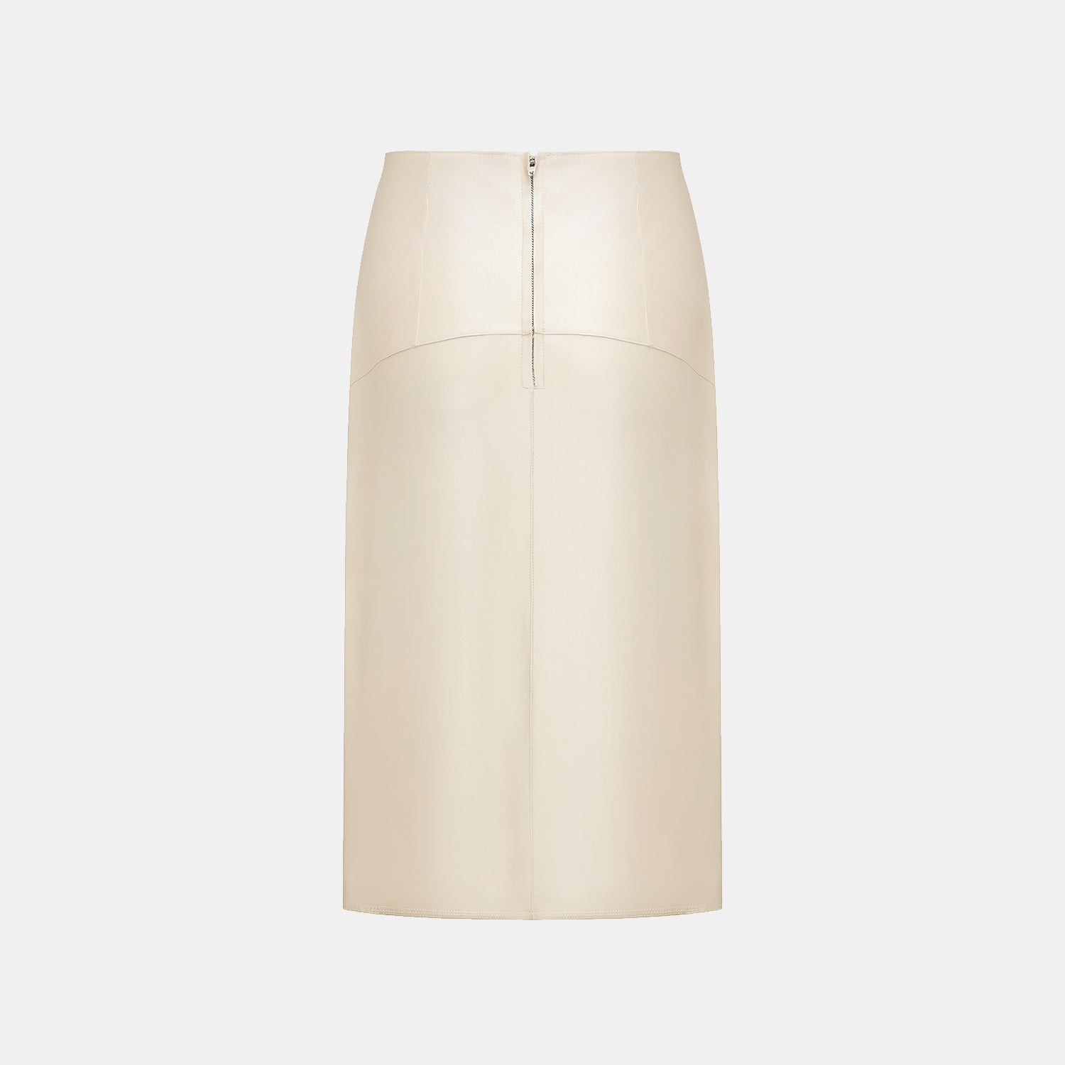 "Easy-go Chic" Vegan Leather Cut Pencil Skirt - Pearlescent White 