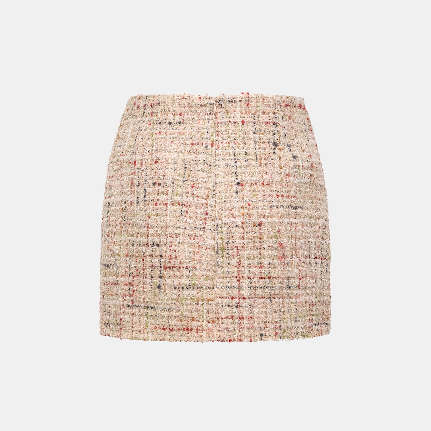 “Chelsea teatime.” Tweed skirt—Berry latte 