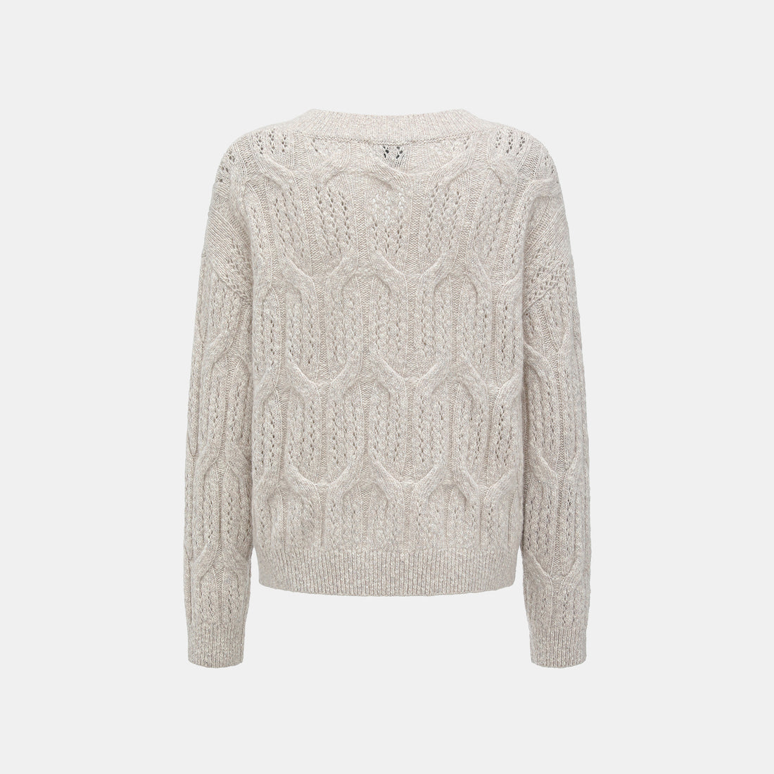 “Winter Diary” 100% Cashmere極細絨柔鏤空蜂格紋星點V領上衣—Fog Beige 霧幕杏灰