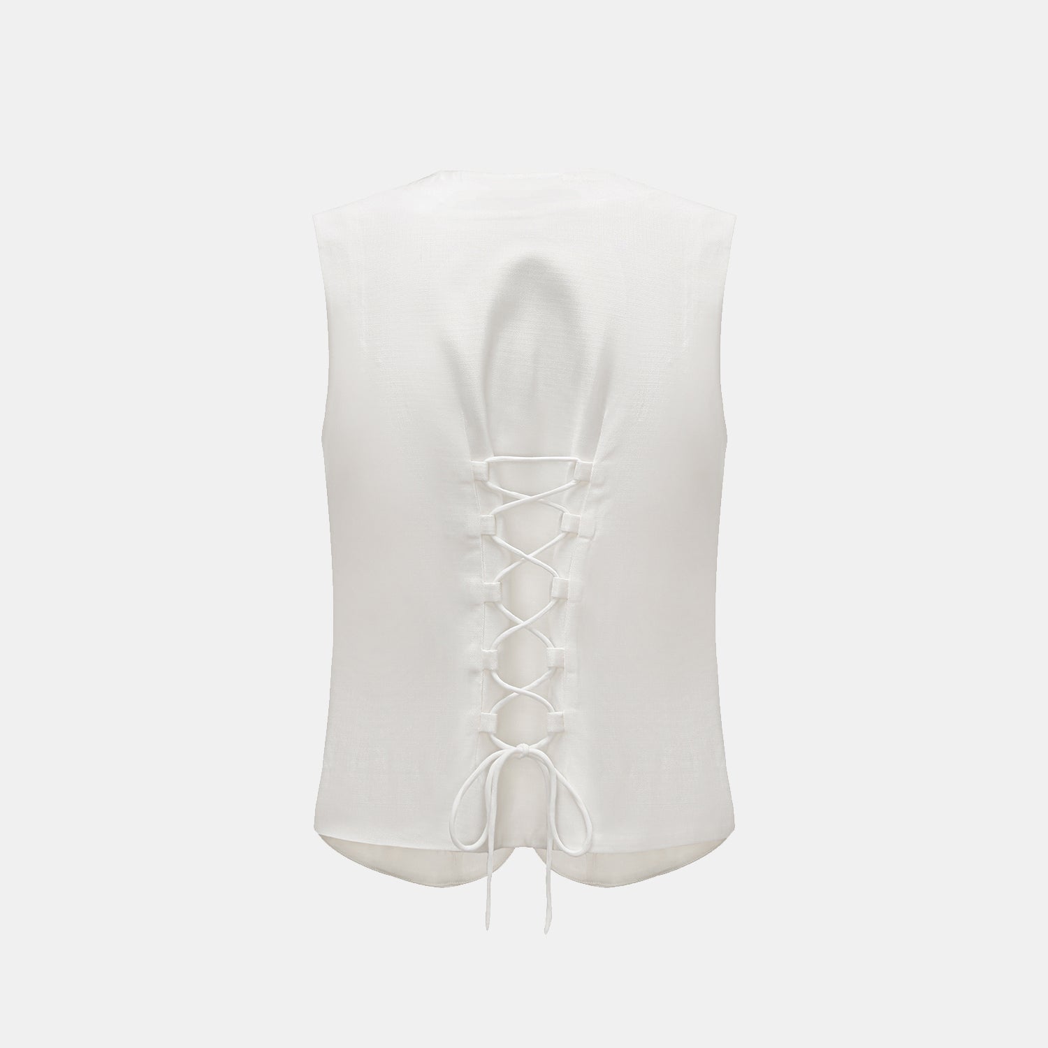 "Speak Sleek" 奢華輕薄麻感肌理醋酸綁帶西裝馬甲背心—Ivory