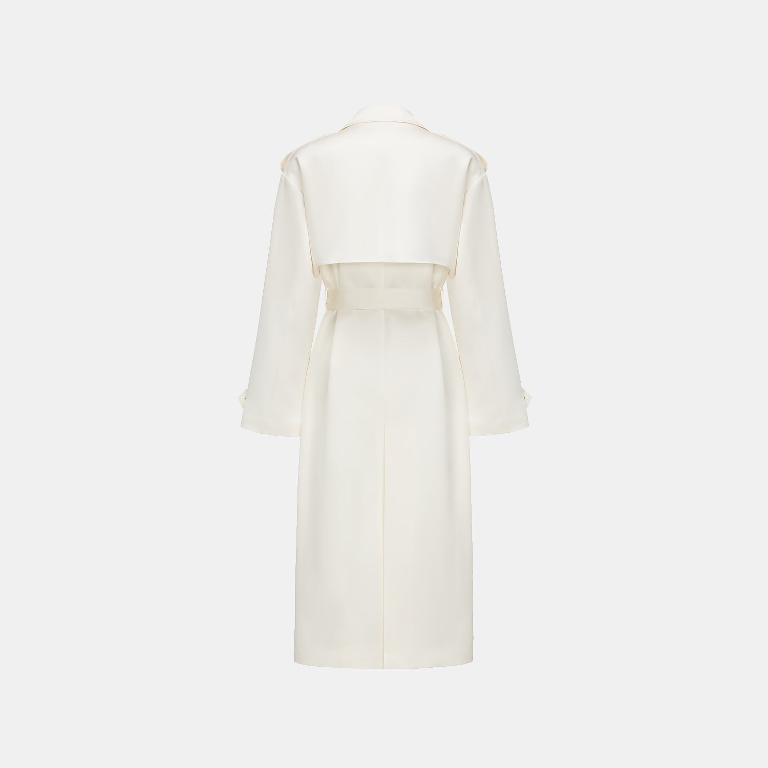 "London Everyday" Acetate Satin Long Trench Coat - White 