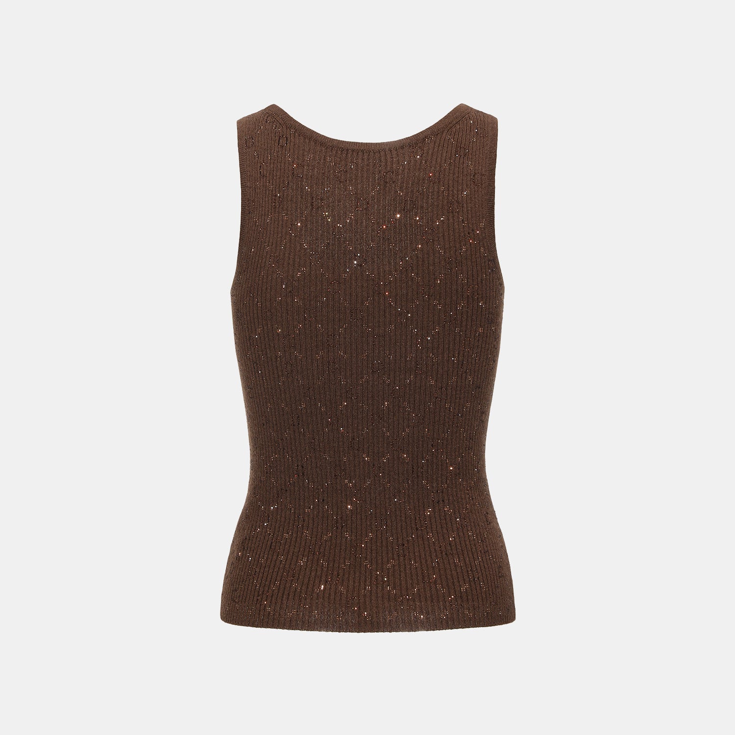 “Autumn Diary” 100% Cashmere立體鑽飾Monogram嵌花針織背心—Mocha Truffle摩卡松露