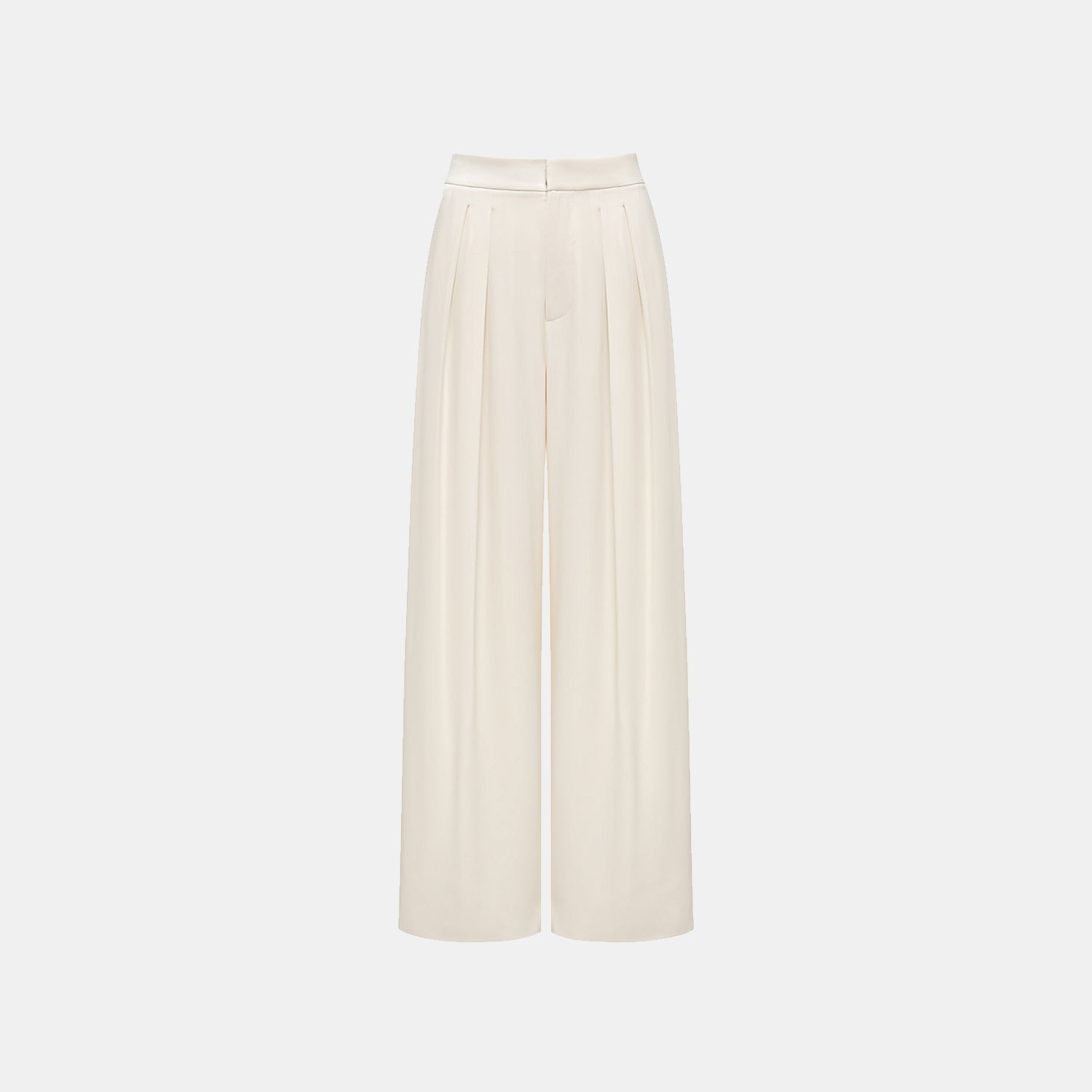 “Autumn Diary ” 珍珠醋酸緞特殊剪裁闊腿長褲 — 米色