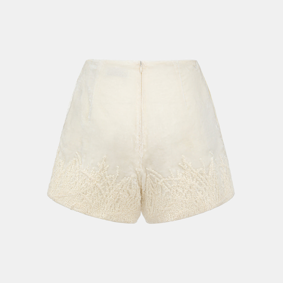 "Imperial Garden Teatime" 義大利真絲絲絨簇繡織花輕國風短褲—Snowlit Bloom雪映花箋