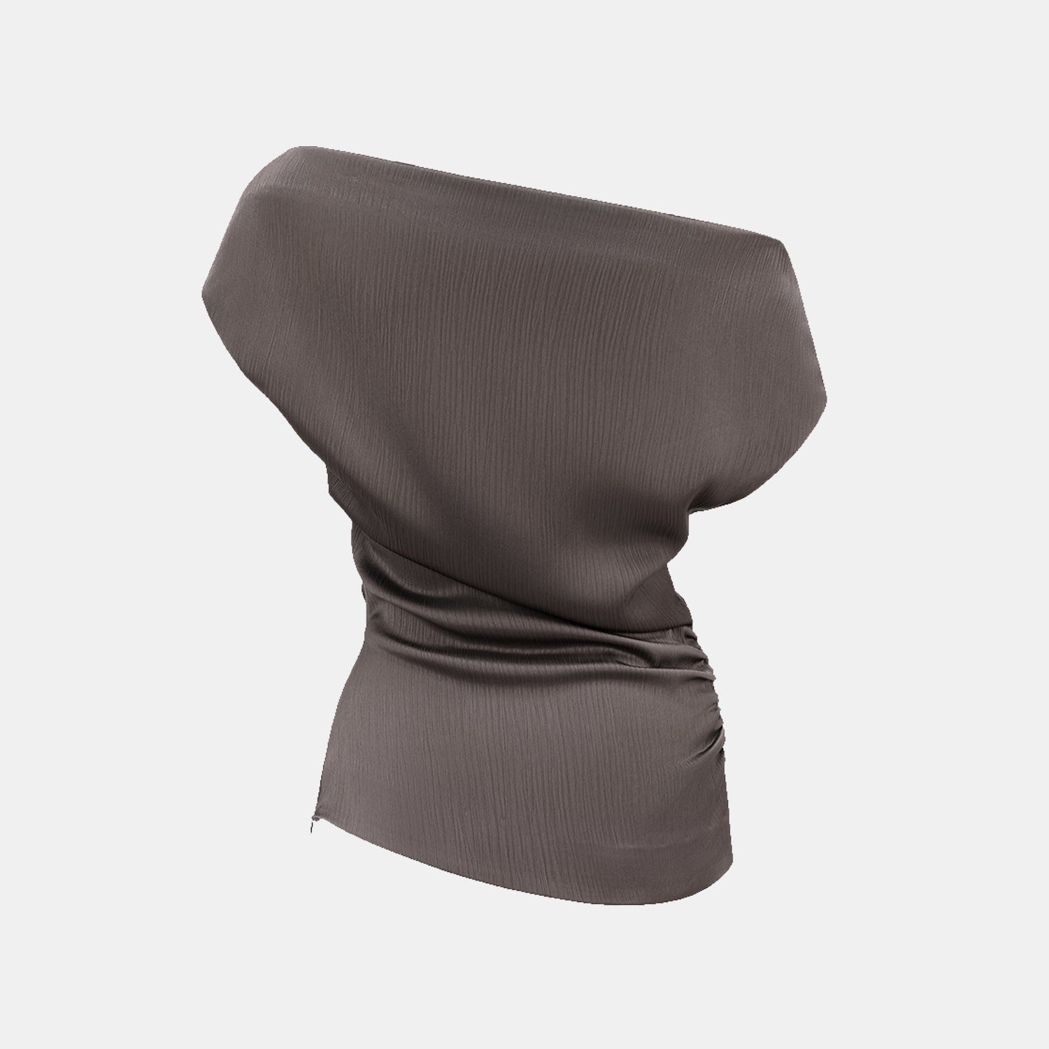 “Easy Go Chic” 韓國壓褶工藝面料斜肩上衣—皮革咖