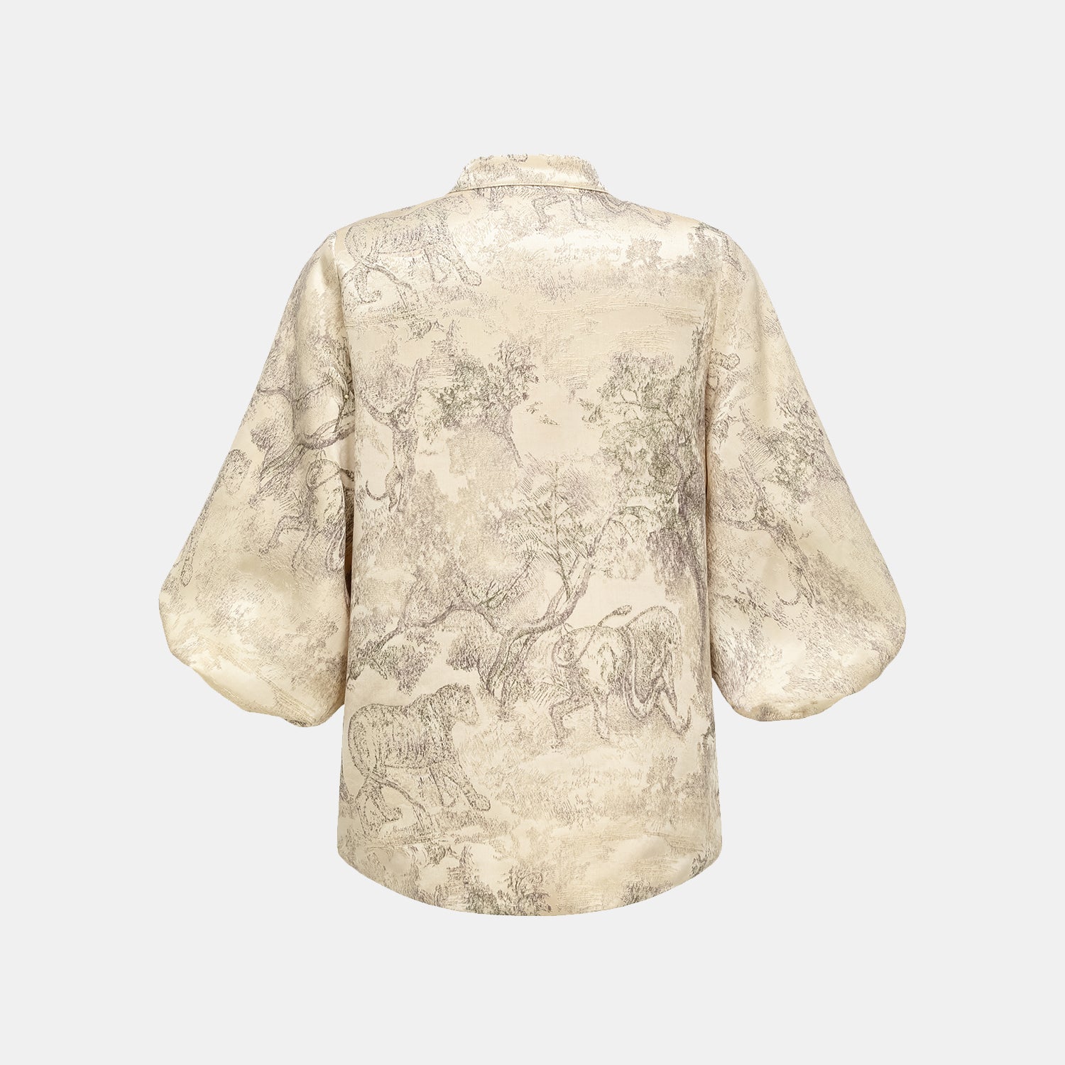 "Imperial Garden Teatime” 刺繡提花真絲羊毛襯衫—綠