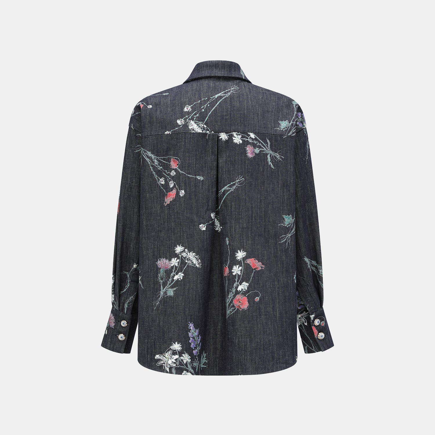 “Easy Go Chic”義大利浮描蠟花繪印工藝牛仔襯衫—Blue Bloom藍野花語