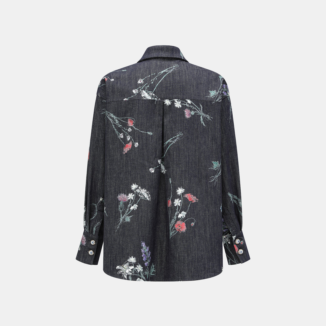 “Easy Go Chic”義大利浮描蠟花繪印工藝牛仔襯衫—Blue Bloom藍野花語