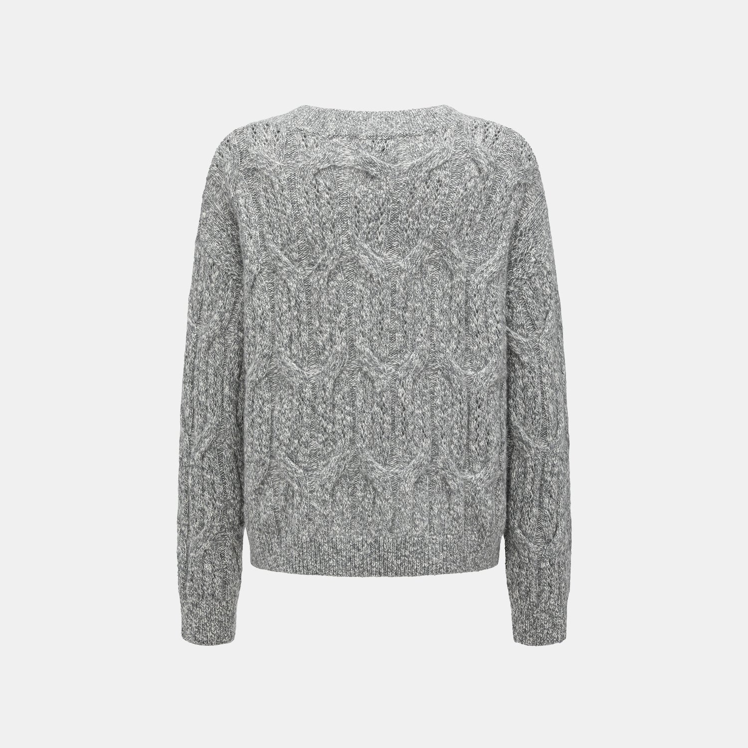 “Winter Diary” 100% Cashmere極細絨柔鏤空蜂格紋星點V領上衣—Ash Cloud 灰霧雲嶺