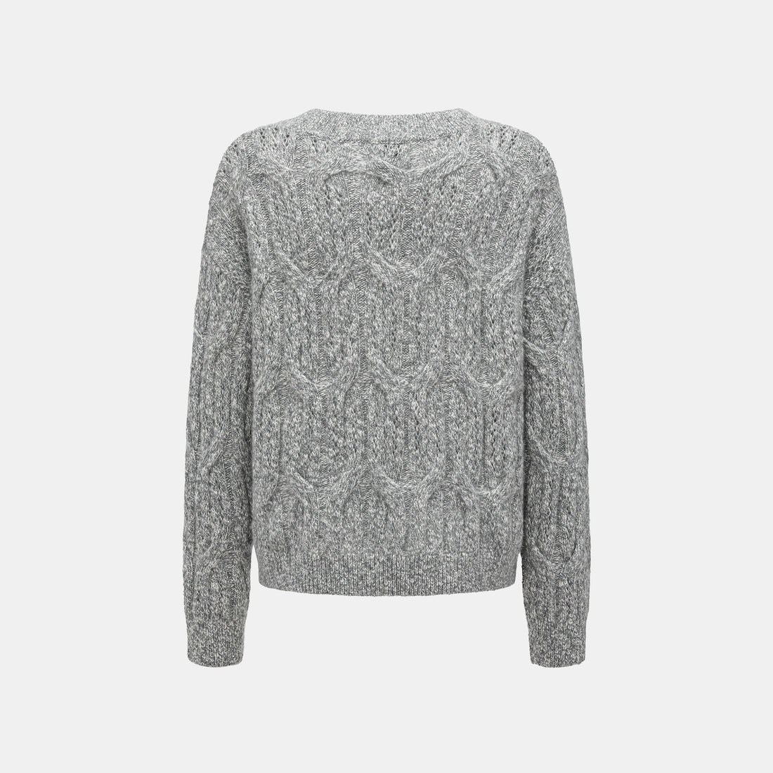 “Winter Diary” 100% Cashmere極細絨柔鏤空蜂格紋星點V領上衣—Ash Cloud 灰霧雲嶺