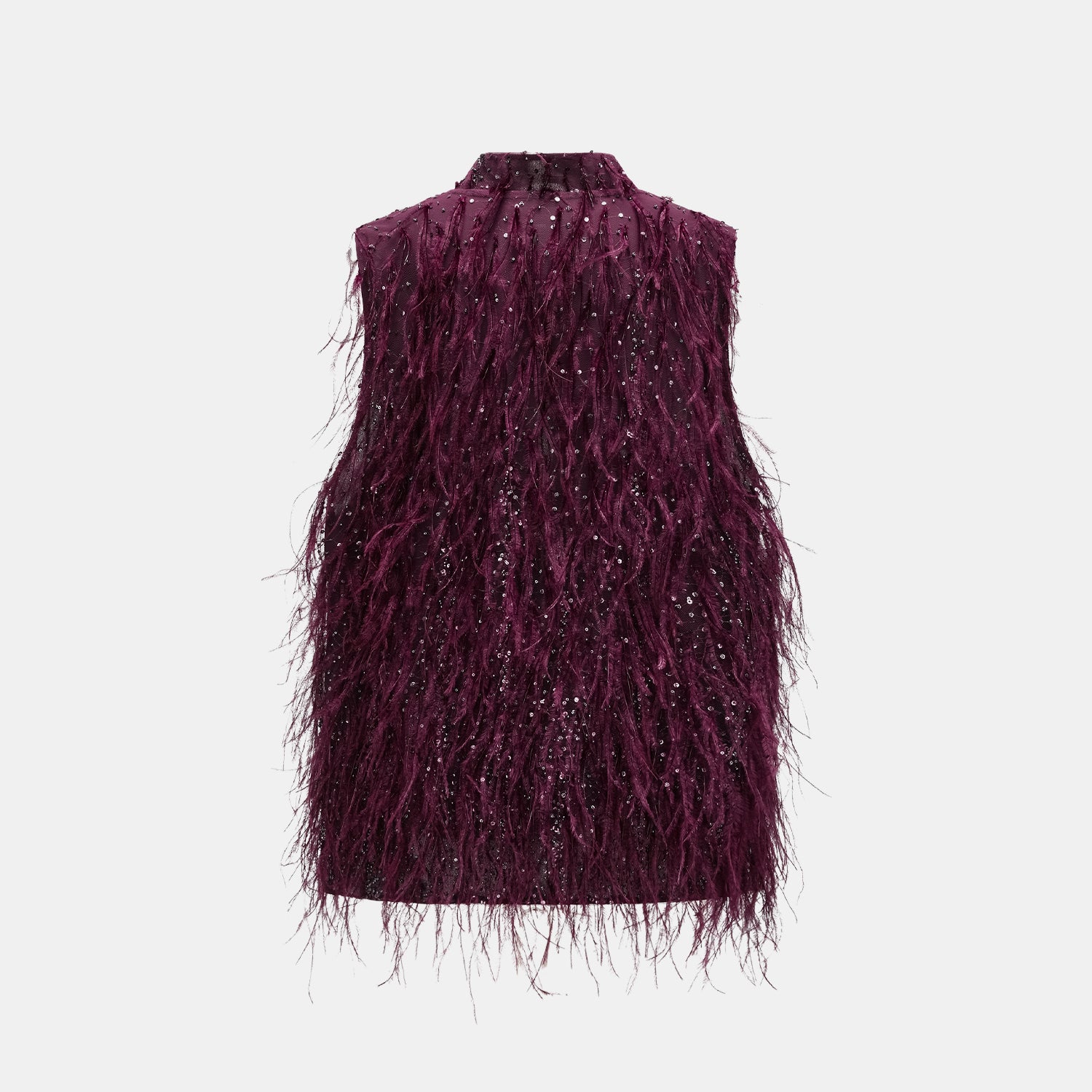 “Welcome to my party.” 珠繡羽毛工藝輕國風馬甲背心—Wine.