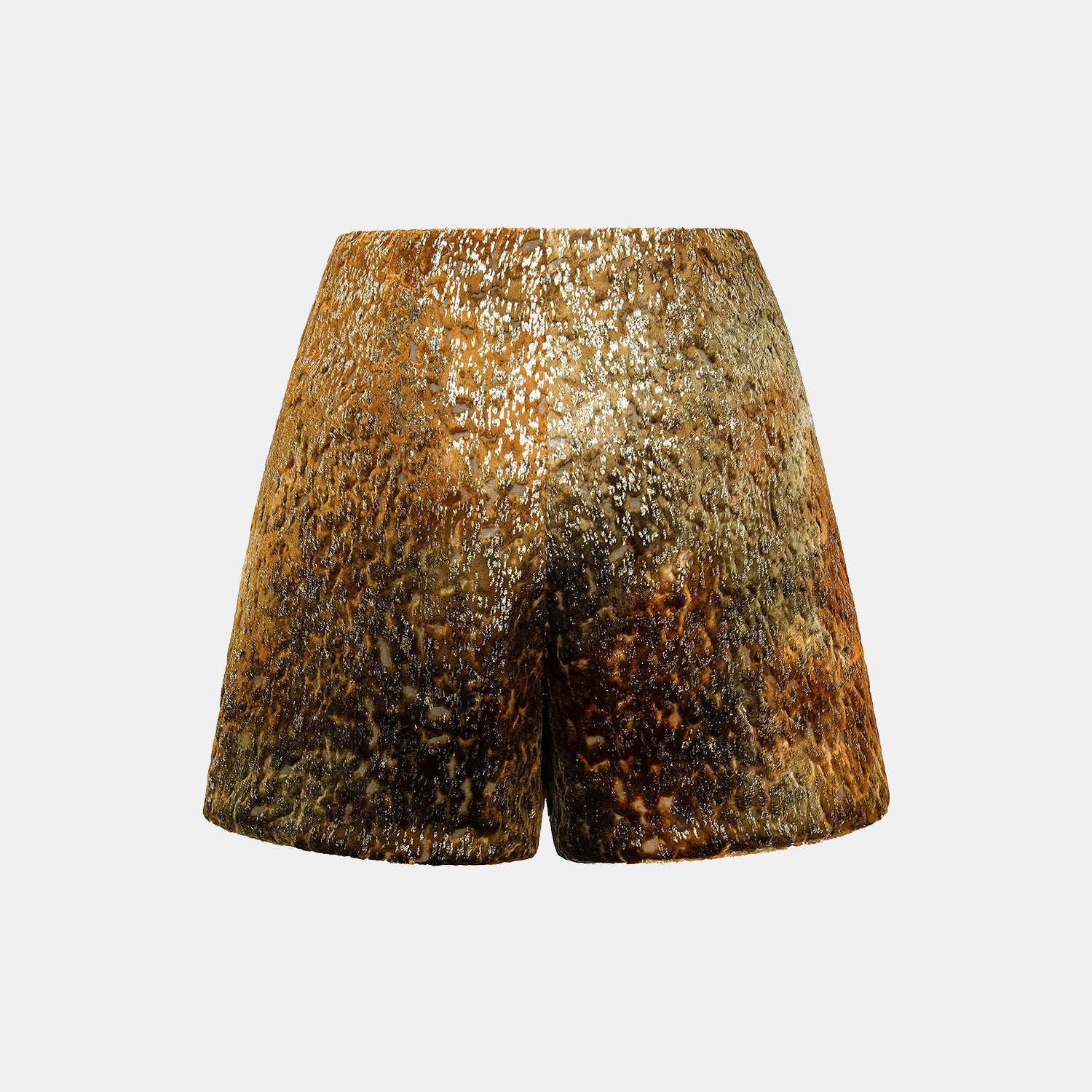 "Imperial Garden Teatime" Silk Velvet Chinese Style Shorts - Late Autumn Amber 
