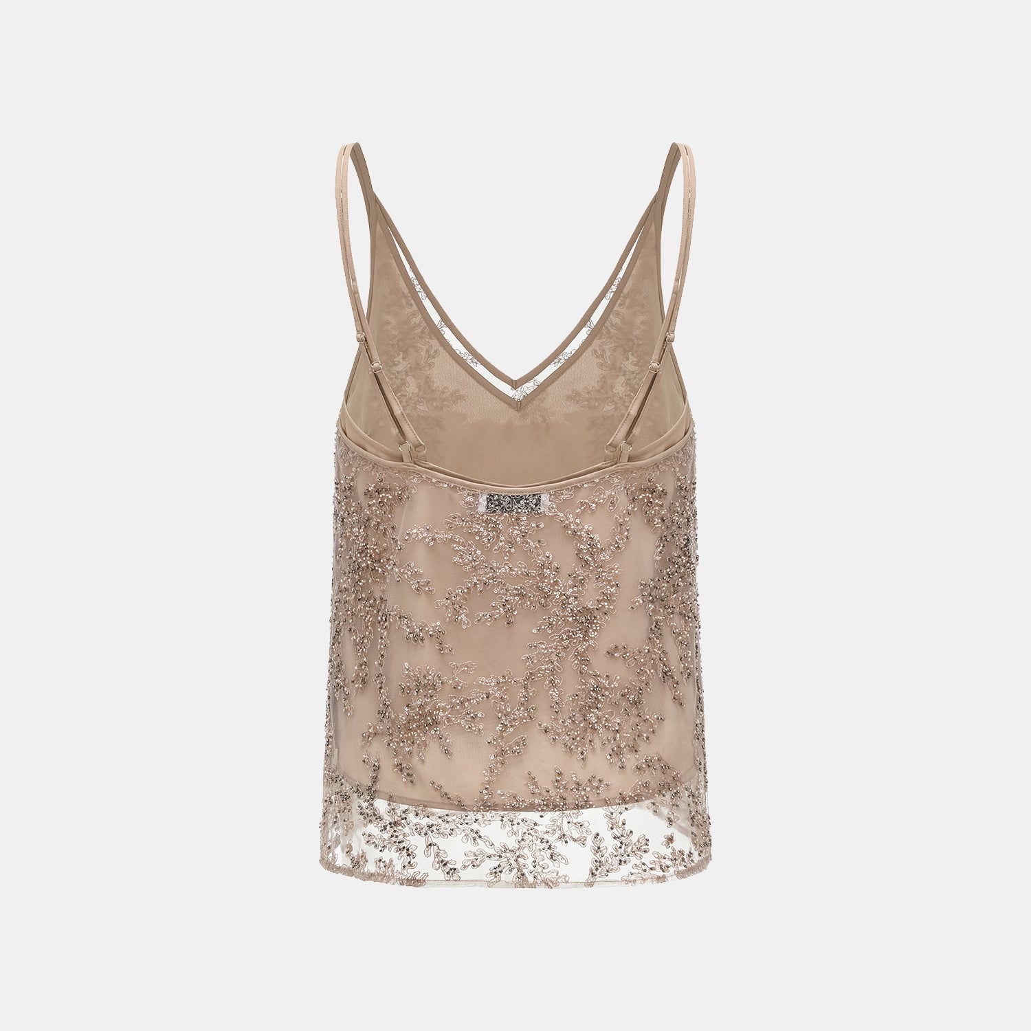 “茶宴” 奢華珠綉蕾絲輕國風細肩帶背心—Gold