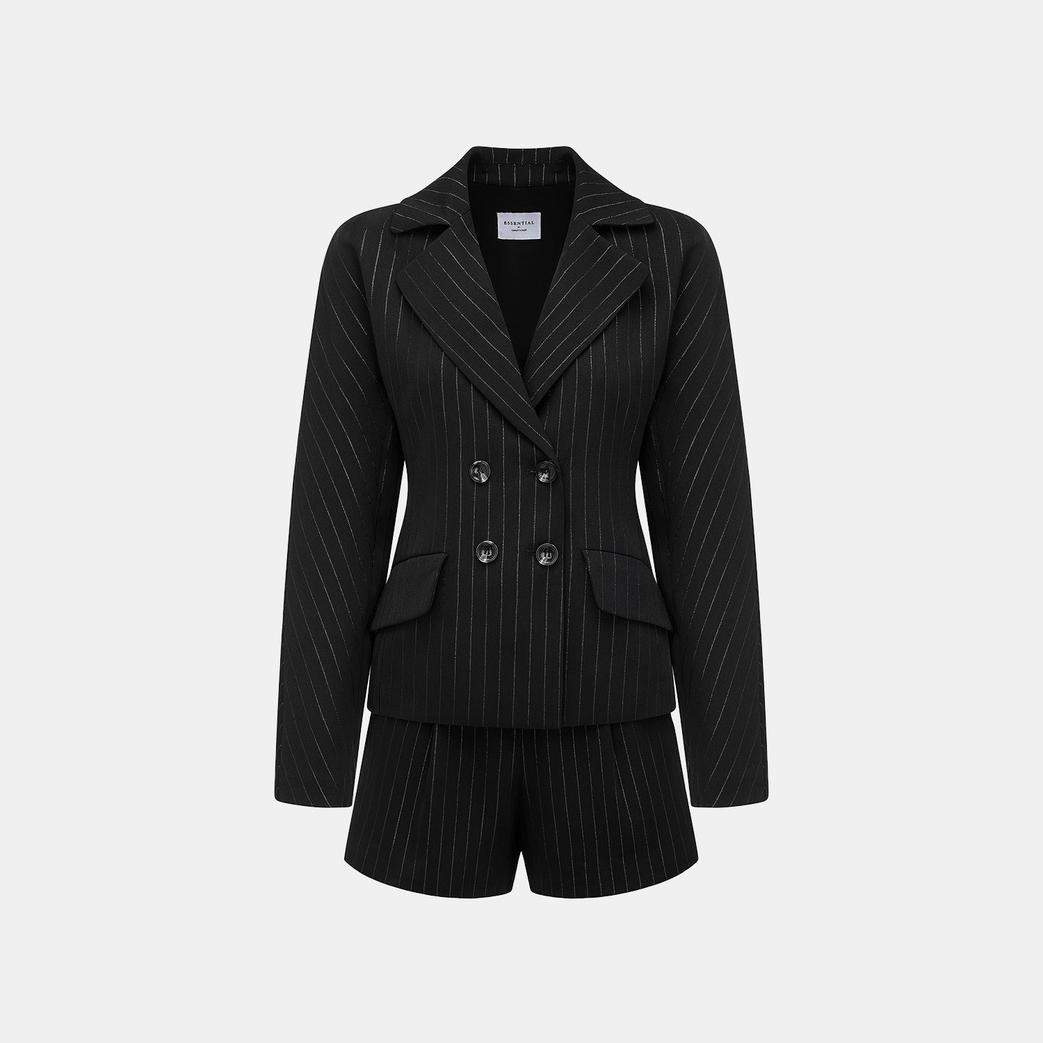 "Speak Sleek." 銀織工藝直條西裝短褲—Shadow Rhythm沉光輕序