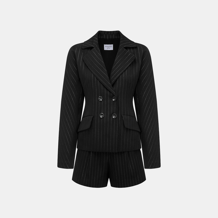 "Speak Sleek." 銀織工藝直條西裝短褲—Shadow Rhythm沉光輕序