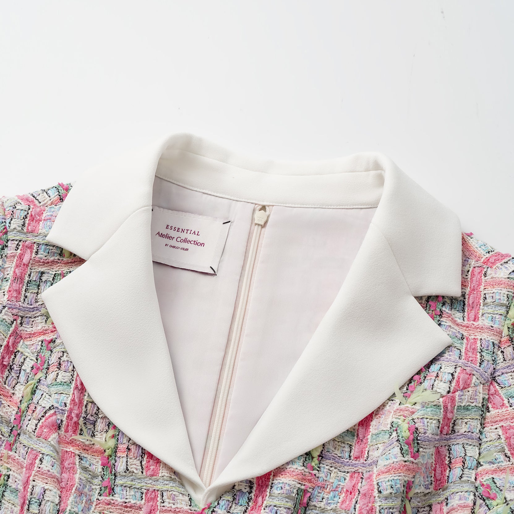 "Arcade of CherJoy Atelier."法國夏日輕薄花呢拼接收腰洋裝