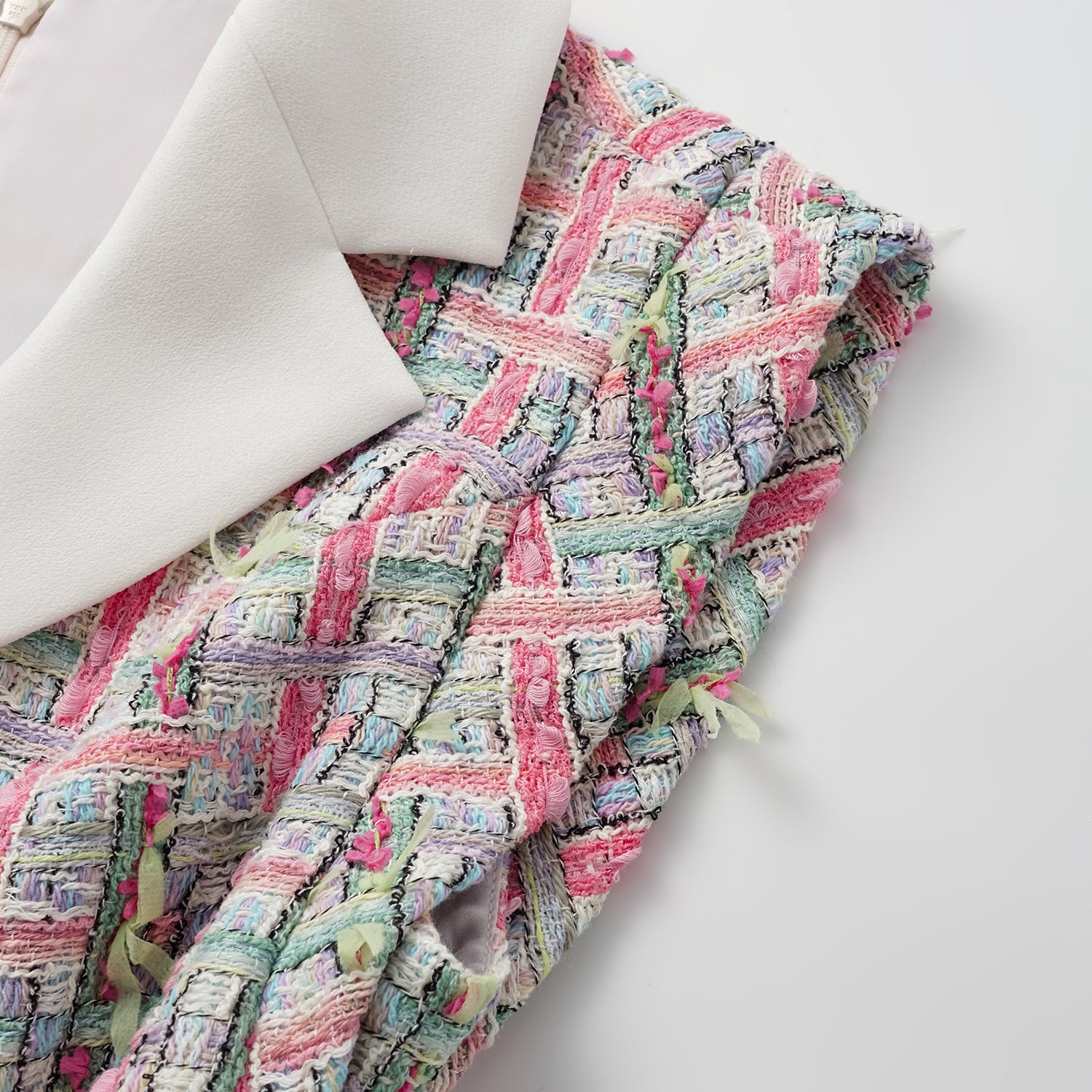 "Arcade of CherJoy Atelier."法國夏日輕薄花呢拼接收腰洋裝