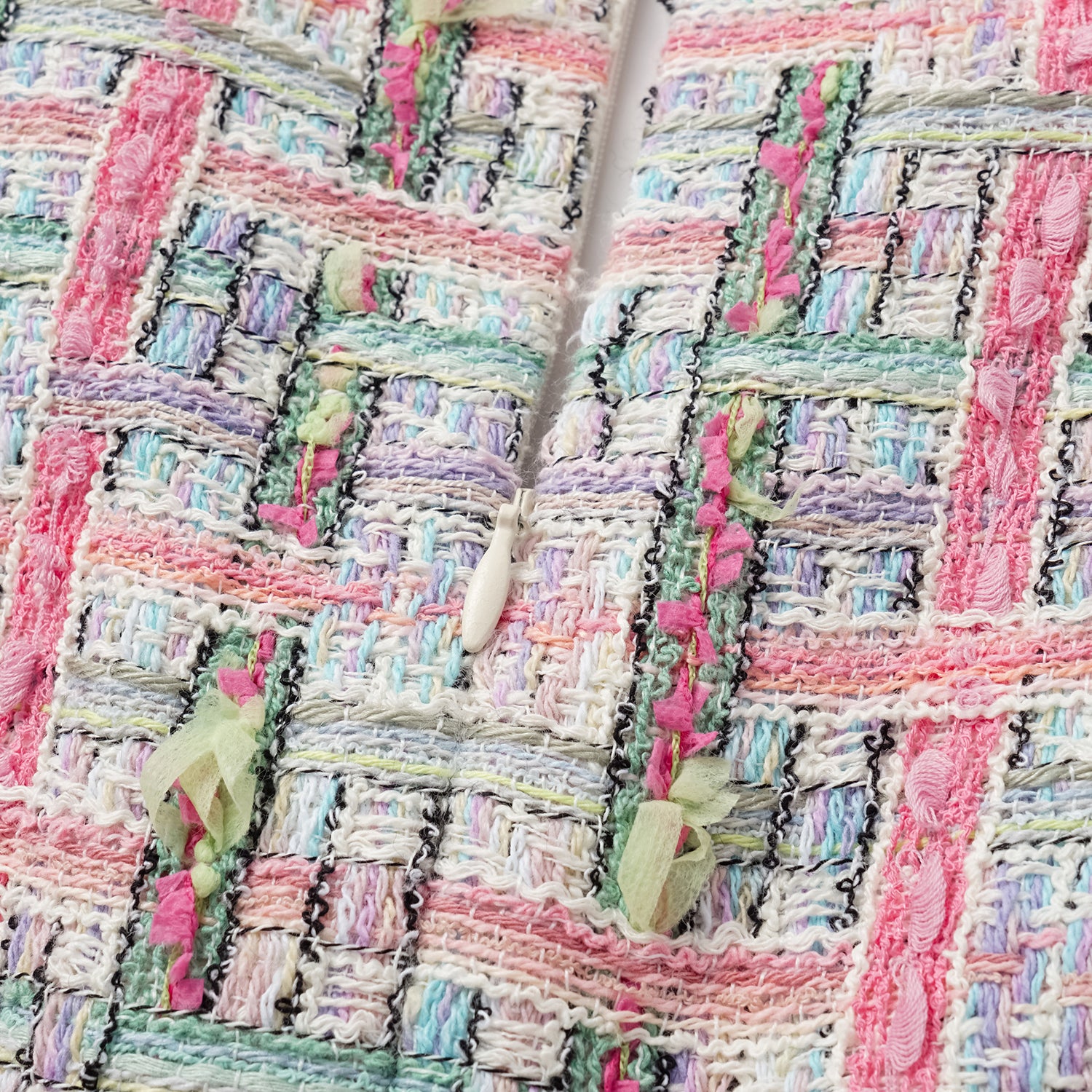 "Arcade of CherJoy Atelier."法國夏日輕薄花呢拼接收腰洋裝