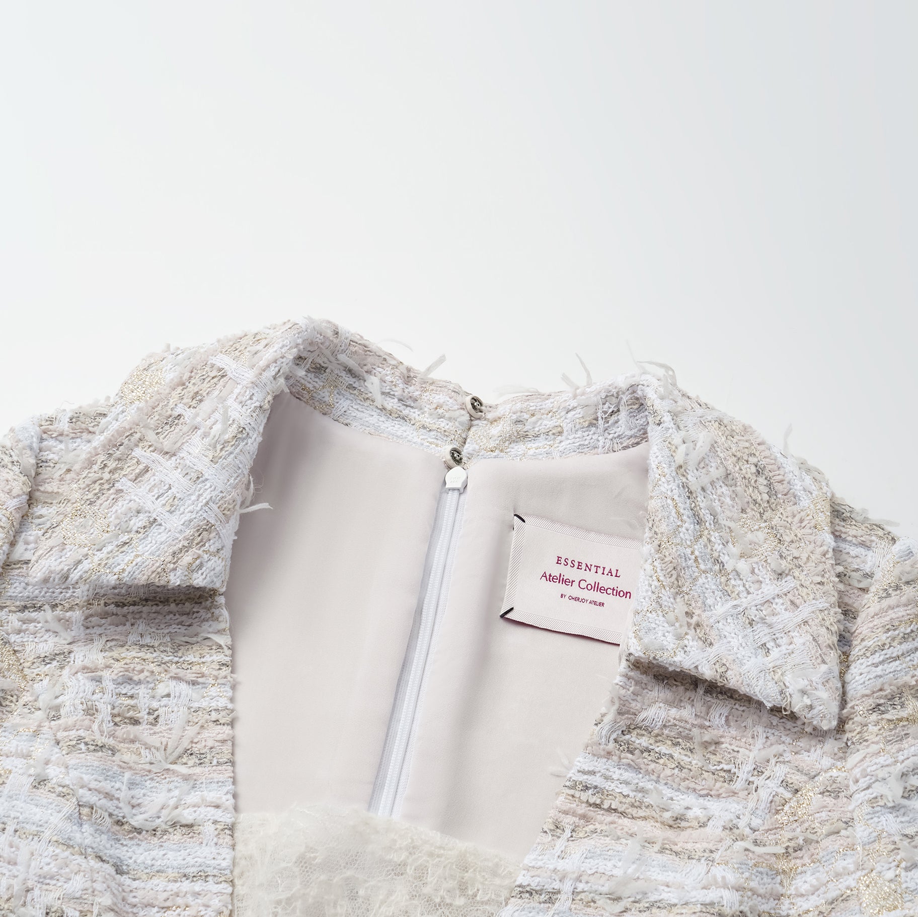 "Arcade of CherJoy Atelier." 法國夏日輕薄花呢高級訂製立體剪裁拼接修身洋裝