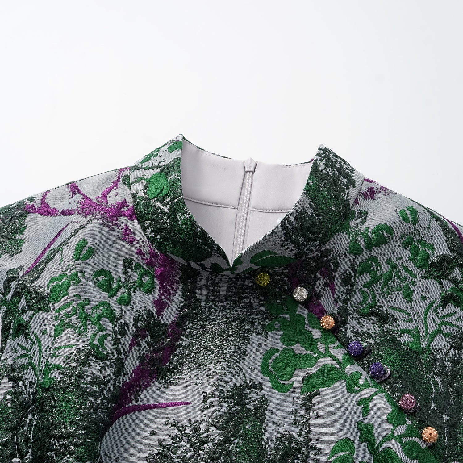 "Imperial Garden Gala" 義大利製提花面料新中式立裁輕國風長洋裝—碧影繁花