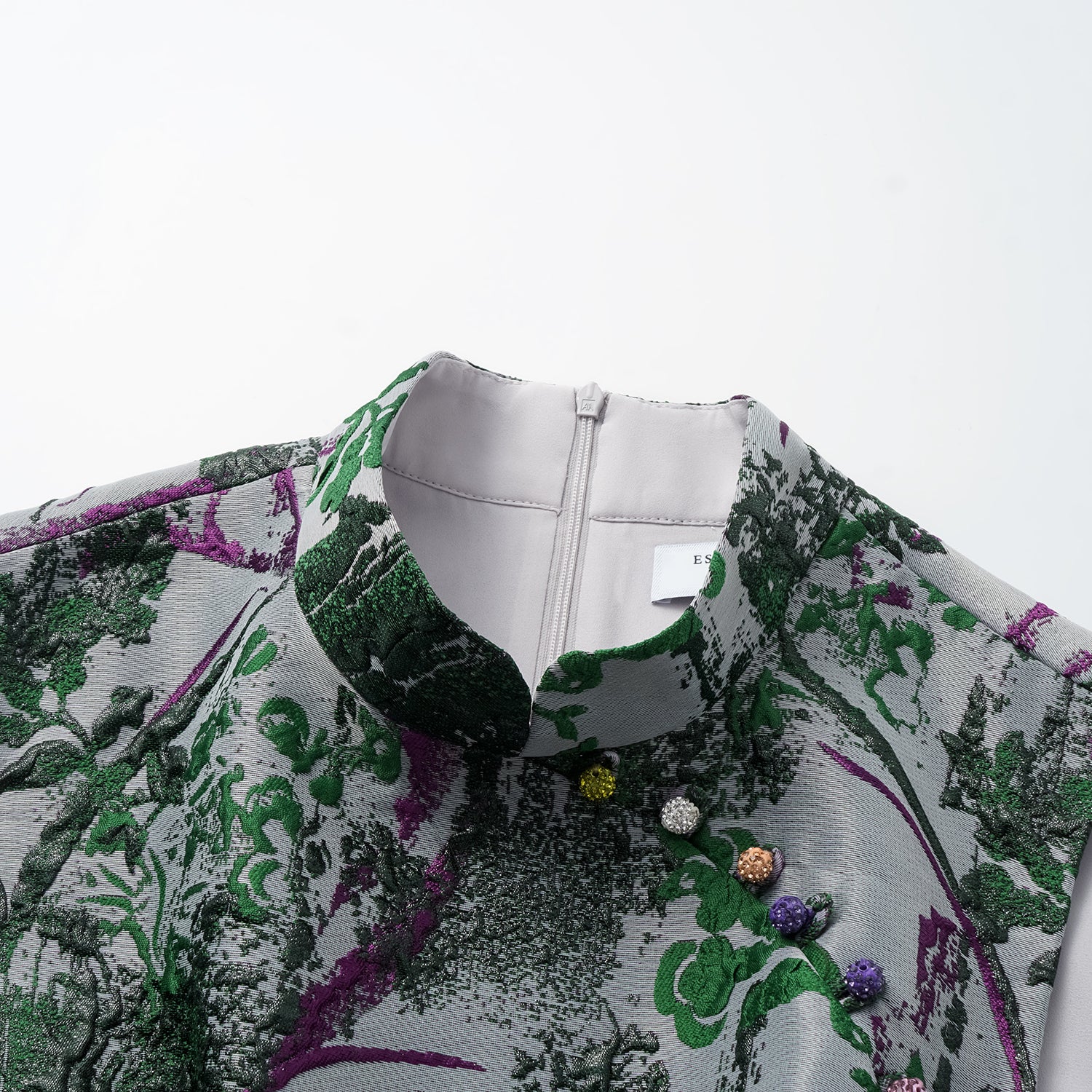 "Imperial Garden Gala" 義大利製提花面料新中式立裁輕國風短洋裝—碧影繁花