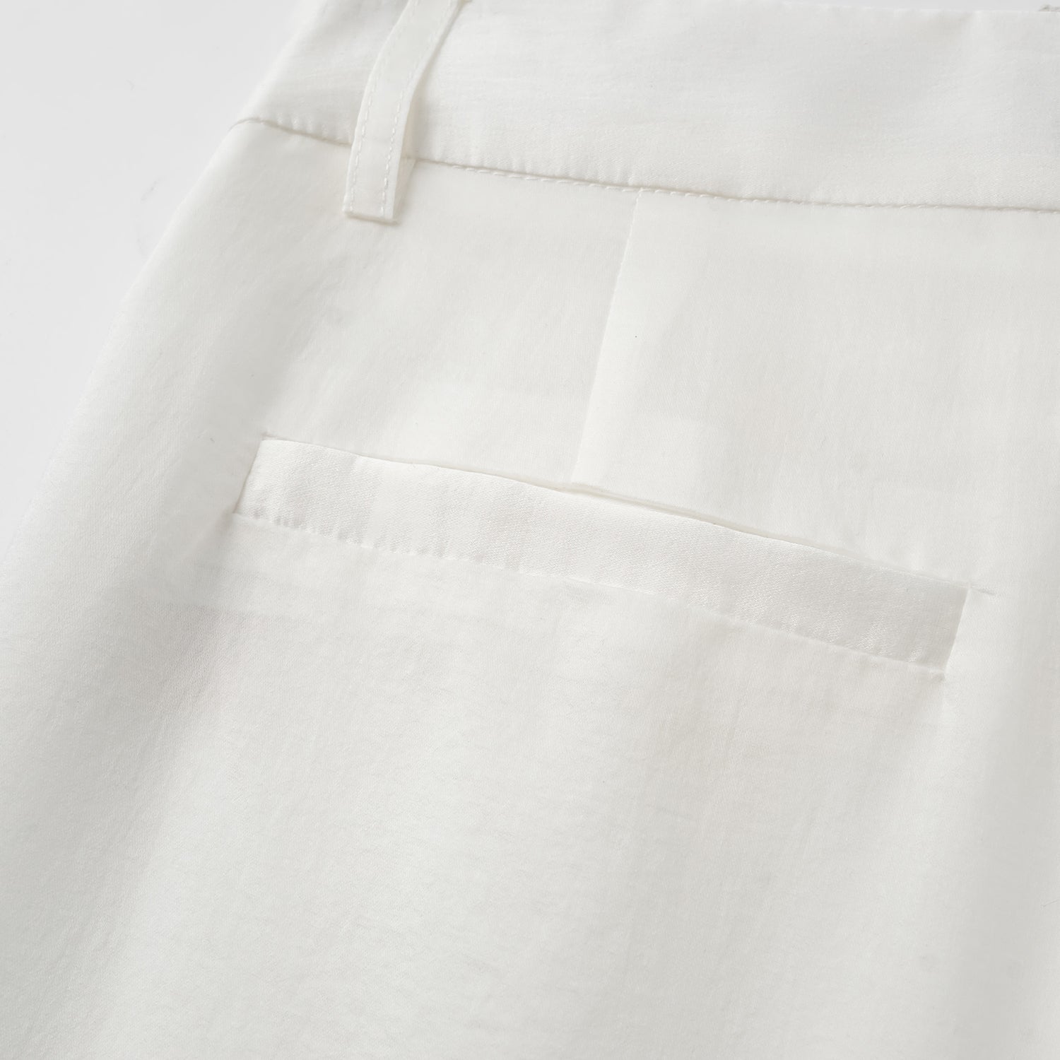 “知性時刻” 天絲緞面雪紡立體剪裁長褲—簡白