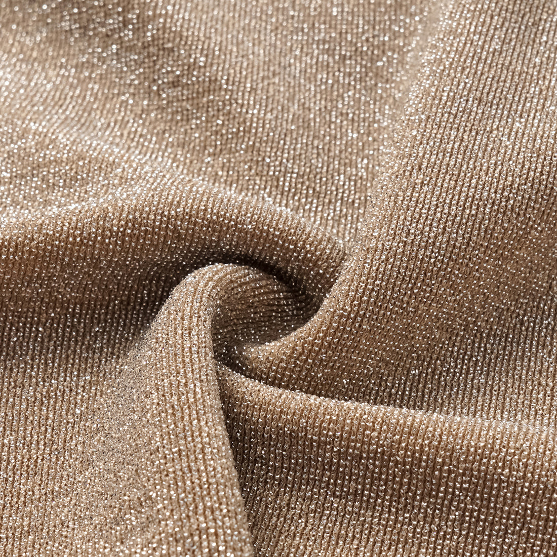 "Easy-go Chic" Silver Weave Elastic Fit V-Neck Tank Top—Tan 