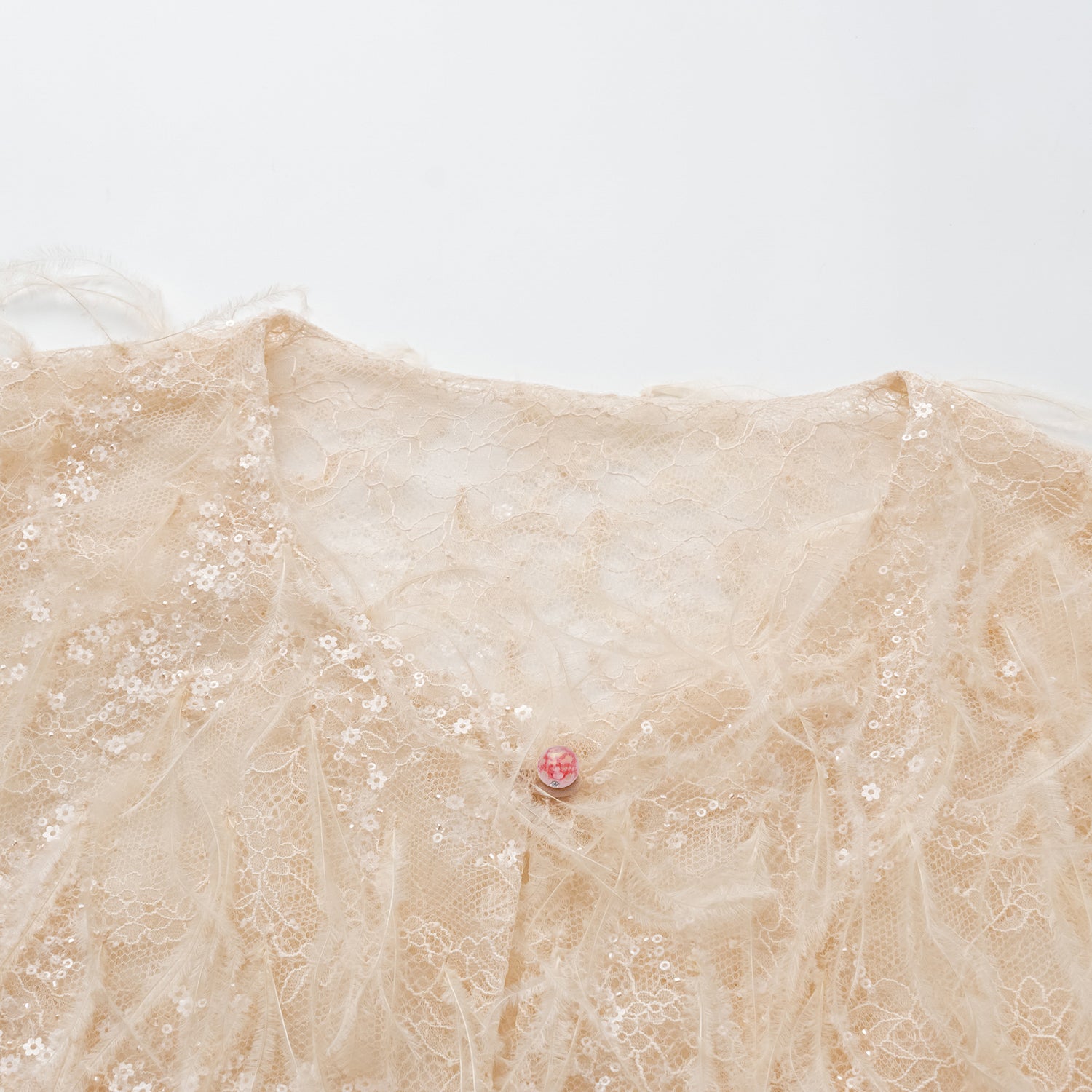 "Imperial Garden Teatime."珠繡羽毛工藝輕國風罩衫—Veloura Elixir羽金瑰夏